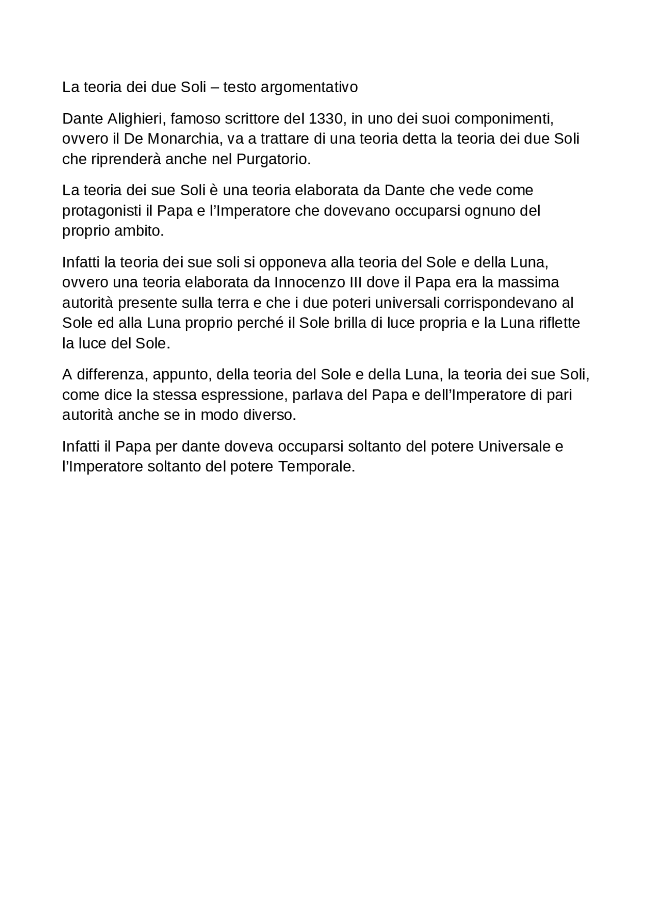 La teoria dei due soli Dante Alighieri Docsity
