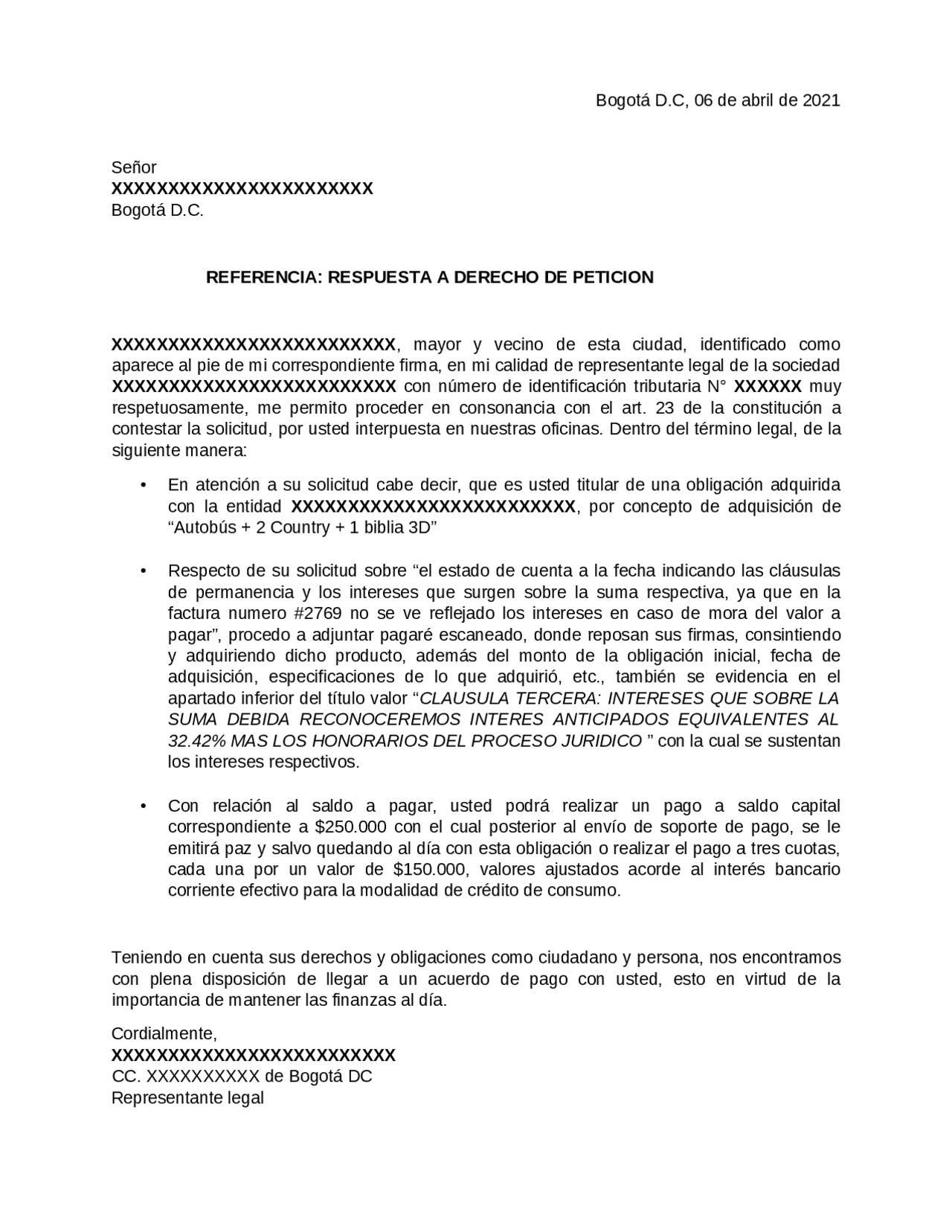 Respuesta derecho de peticion - Docsity