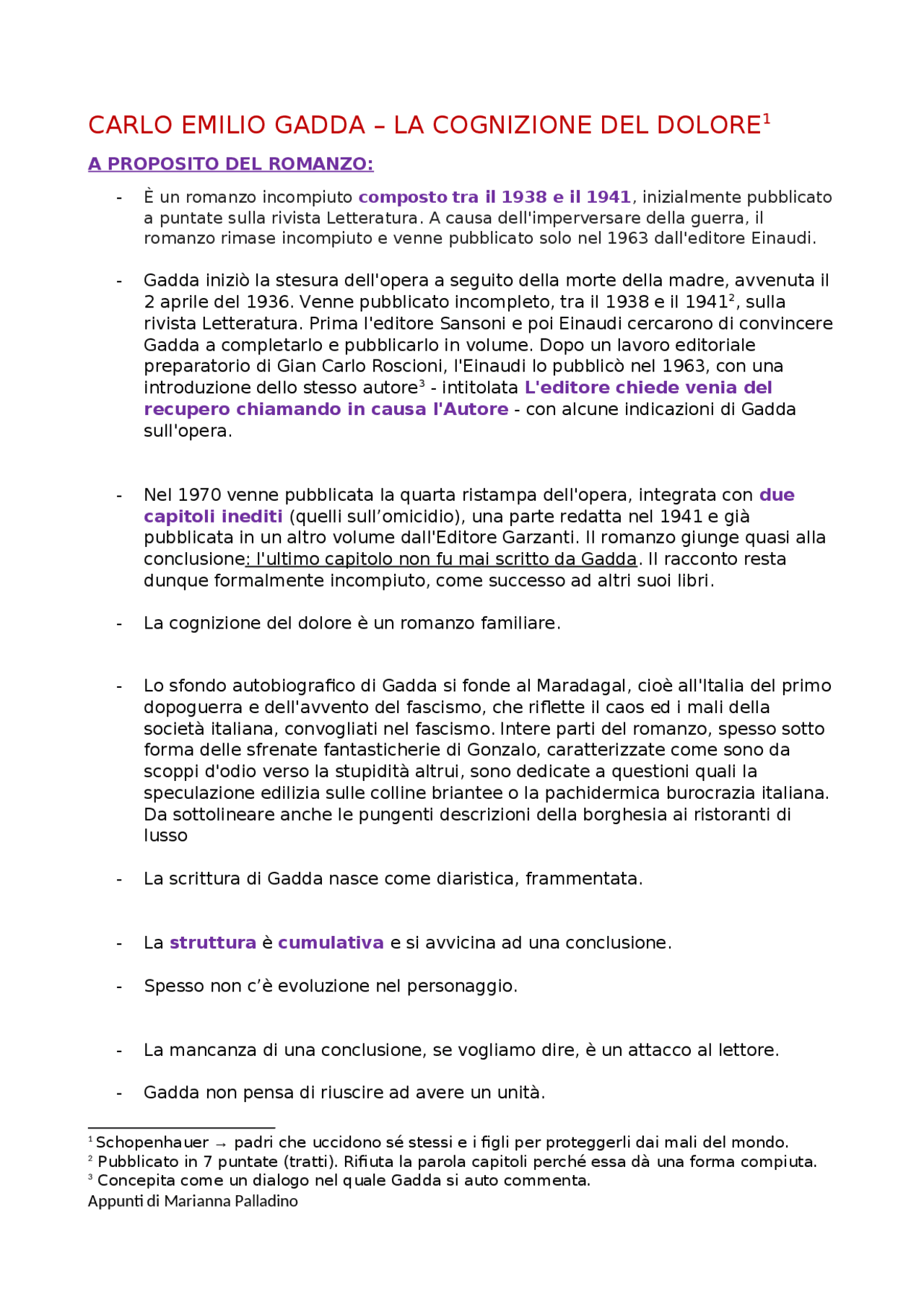 CARLO EMILIO GADDA La cognizione del dolore Docsity
