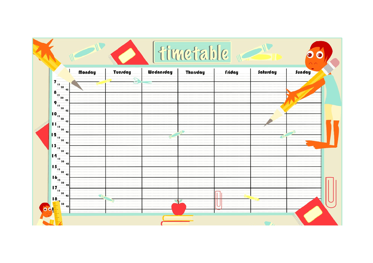 Timetable for your classes. | Ejercicios de Idioma Inglés | Docsity