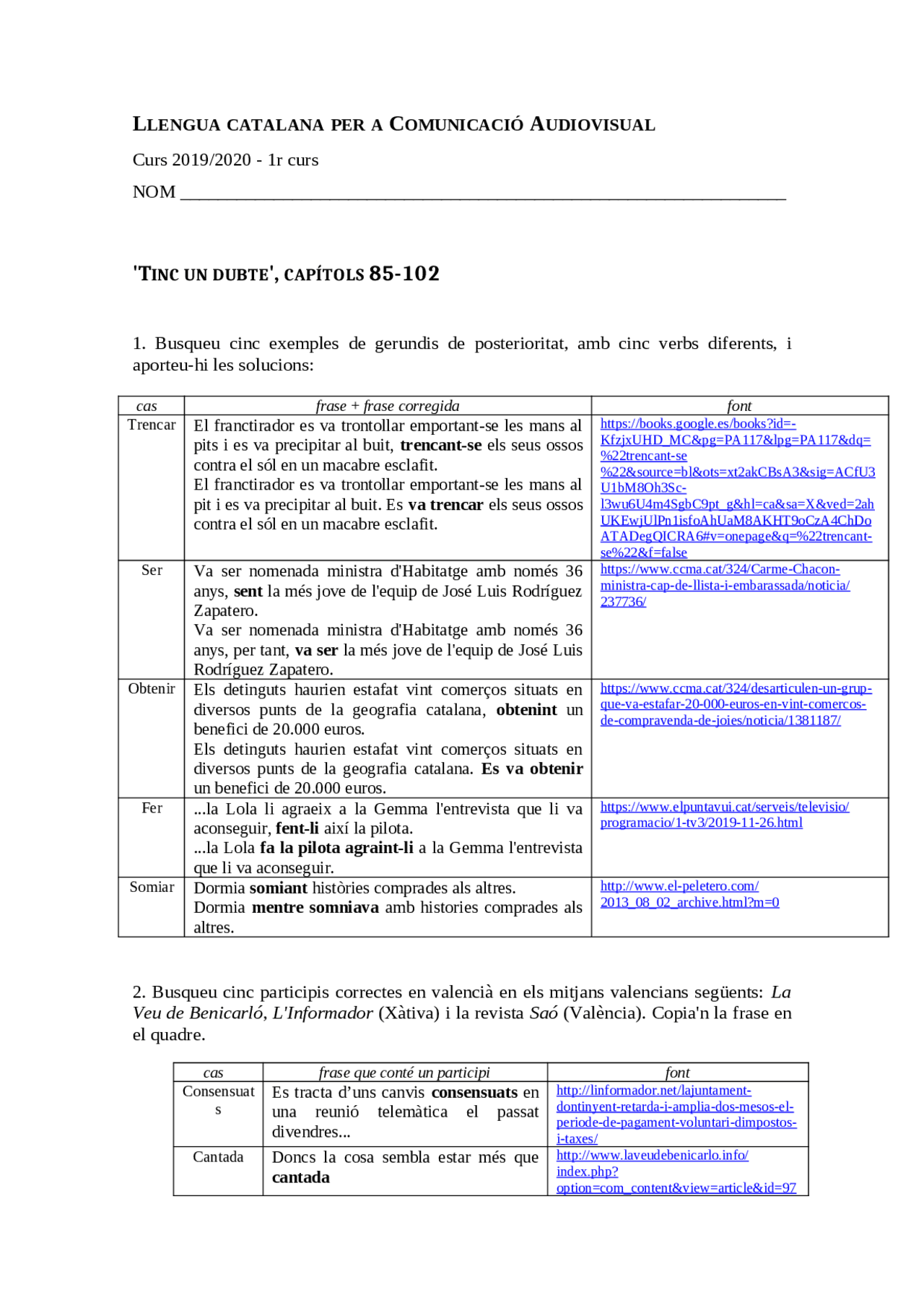 Exercicis TINC UN DUBTE cap85102 - Docsity
