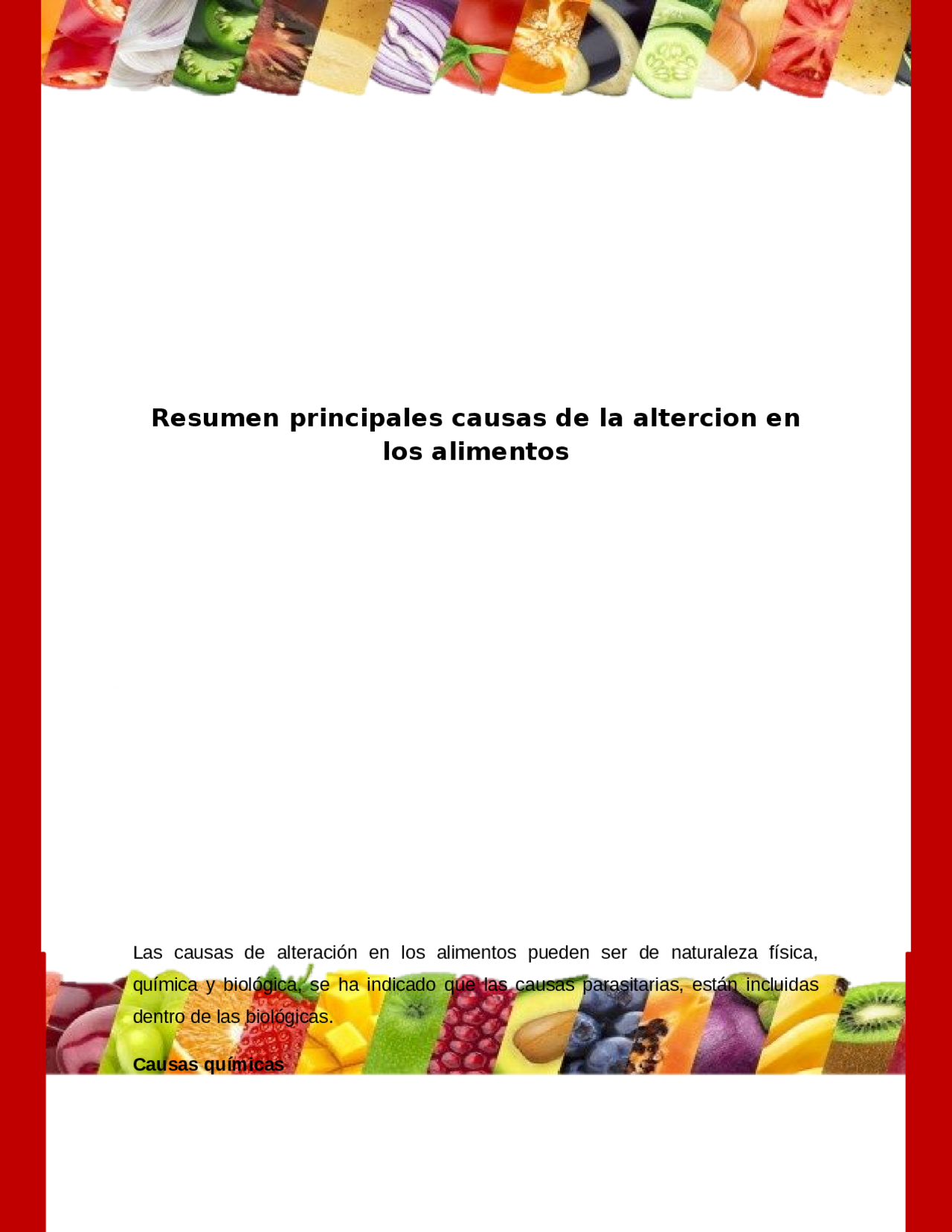 Principales causas de las alteraciones en los alimentos - Docsity