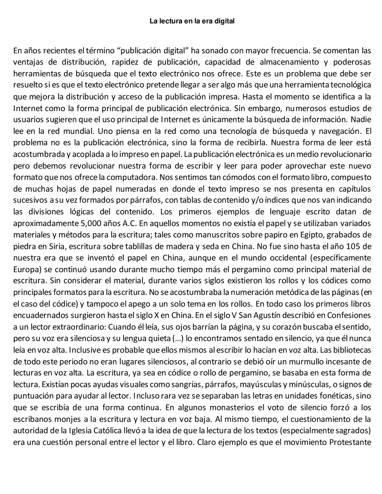 La lectura en la era digital - Docsity