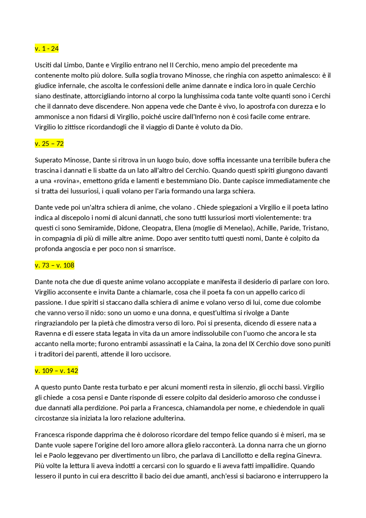 V canto dell'inferno riassunto Docsity