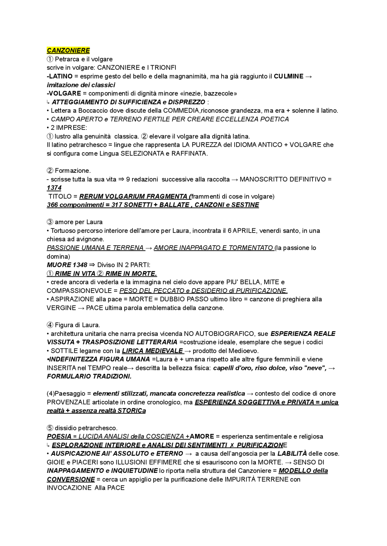 IL CANZONIERE di Petrarca Docsity