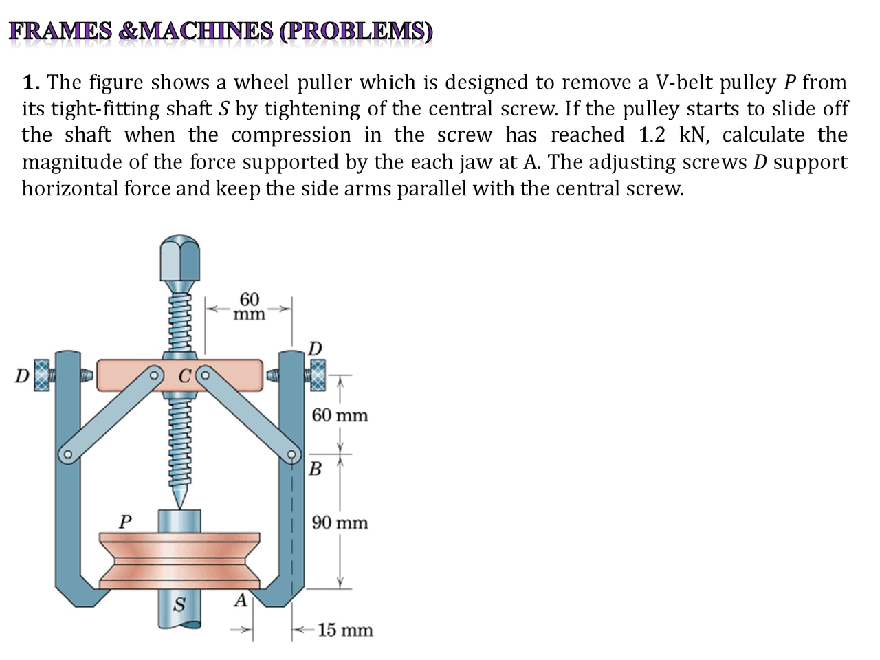 Frames and machines problems with solution | Exercises Statics | Docsity