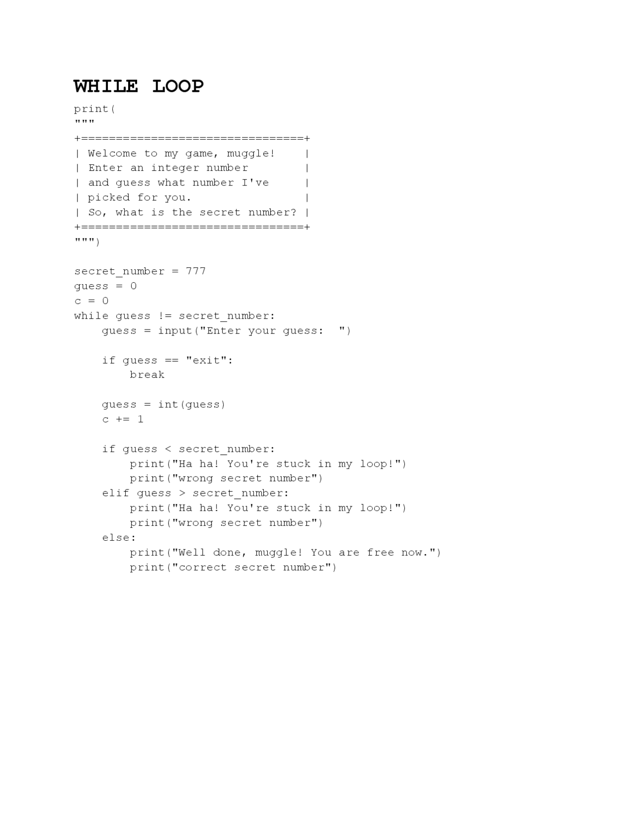 Python Code for Guessing Game Using While Loop - Docsity