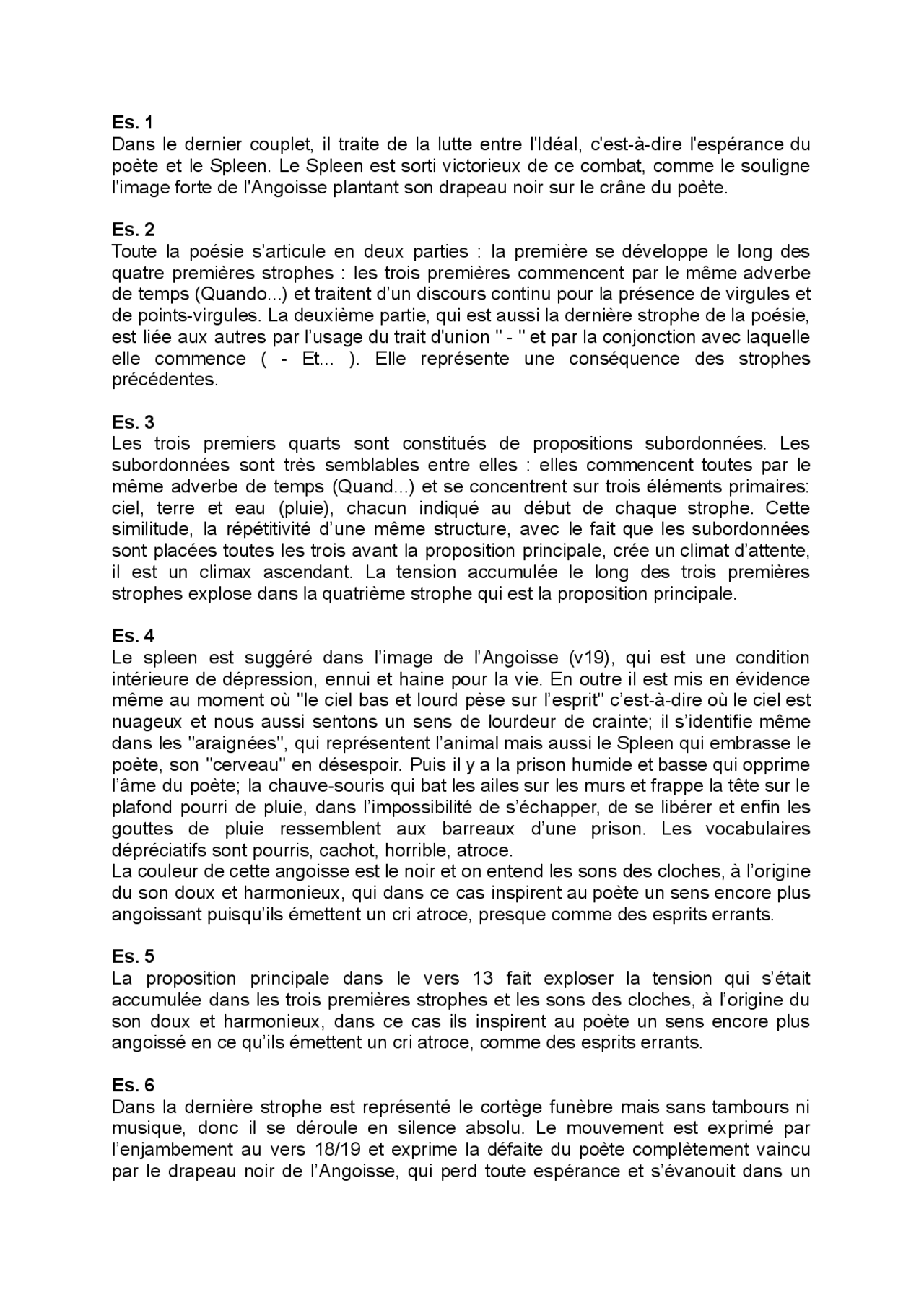 Spleen di Baudelaire Esercizi di Francese Docsity