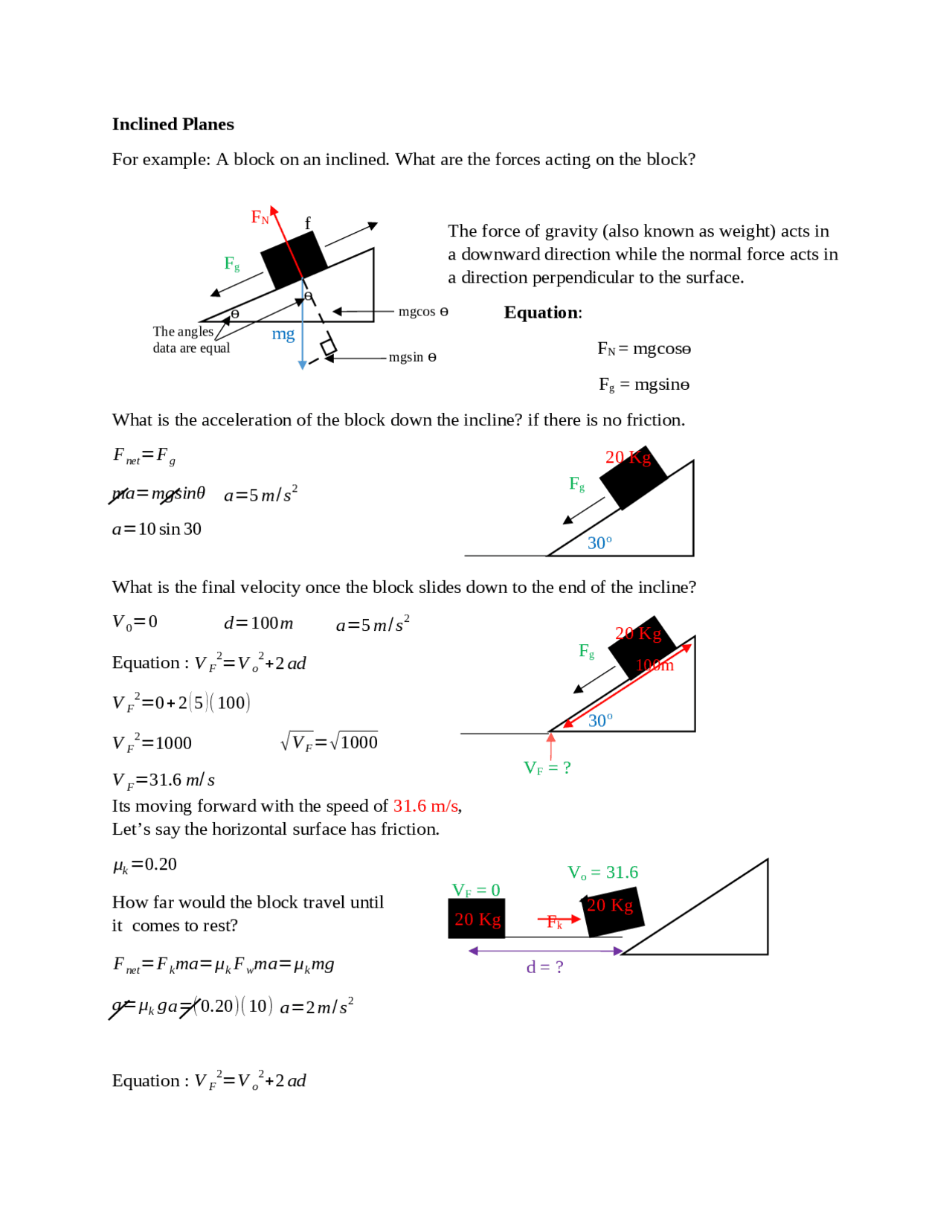 Inclined Planes Examples | Lecture notes Physics | Docsity