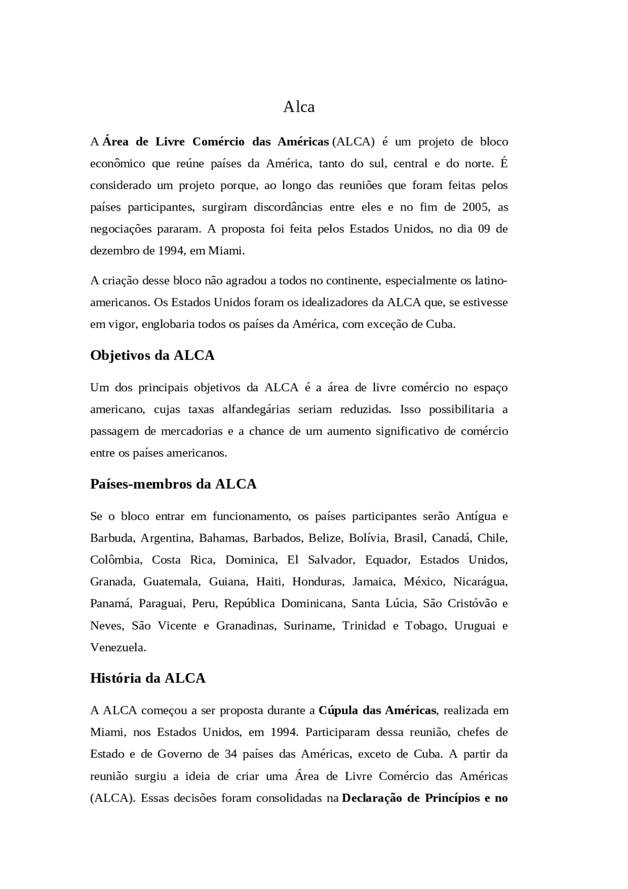 Alca AREA DE LIVRE COMÉRCIO DAS AMÉRICAS - Docsity