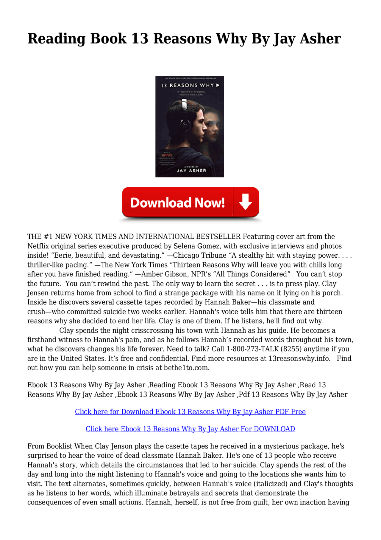 *^ 13 Reasons Why By Jay Asher ( ) - Docsity