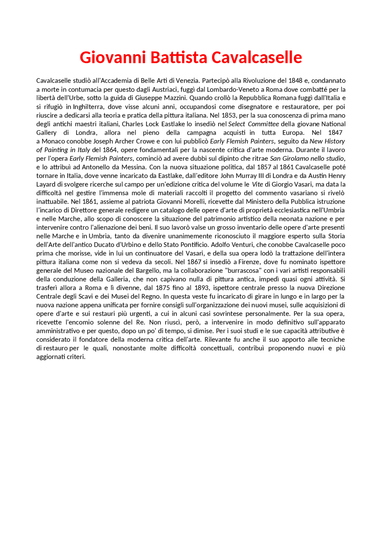 Giovanni Battista Cavalcaselle Docsity