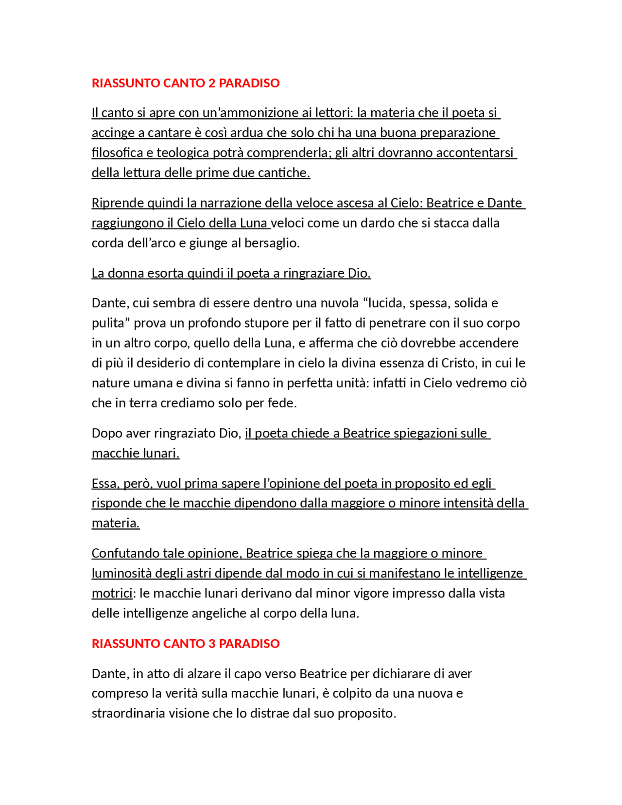 Paradiso canto due e tre Docsity