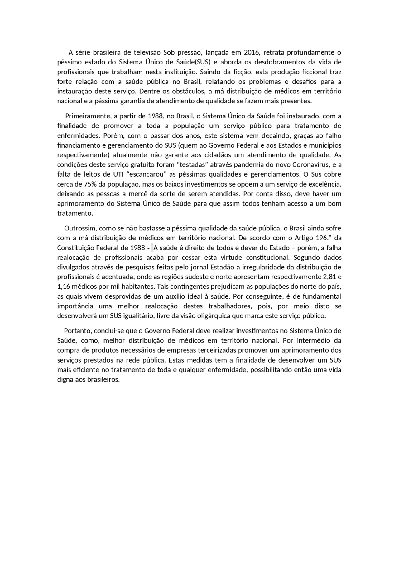 Redação sobre desafios para a saúde pública no Brasil - Docsity