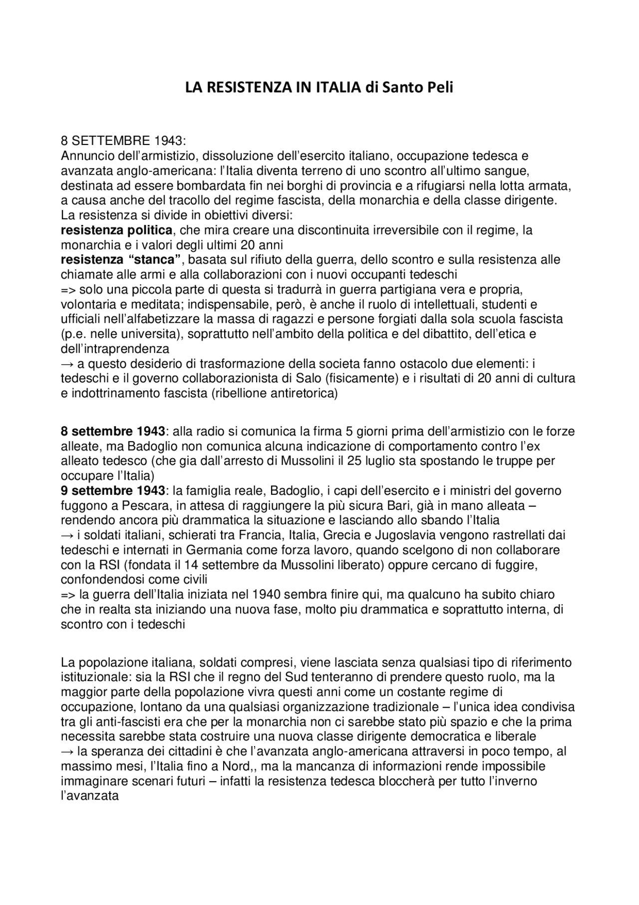 La Resistenza in Italia - Docsity
