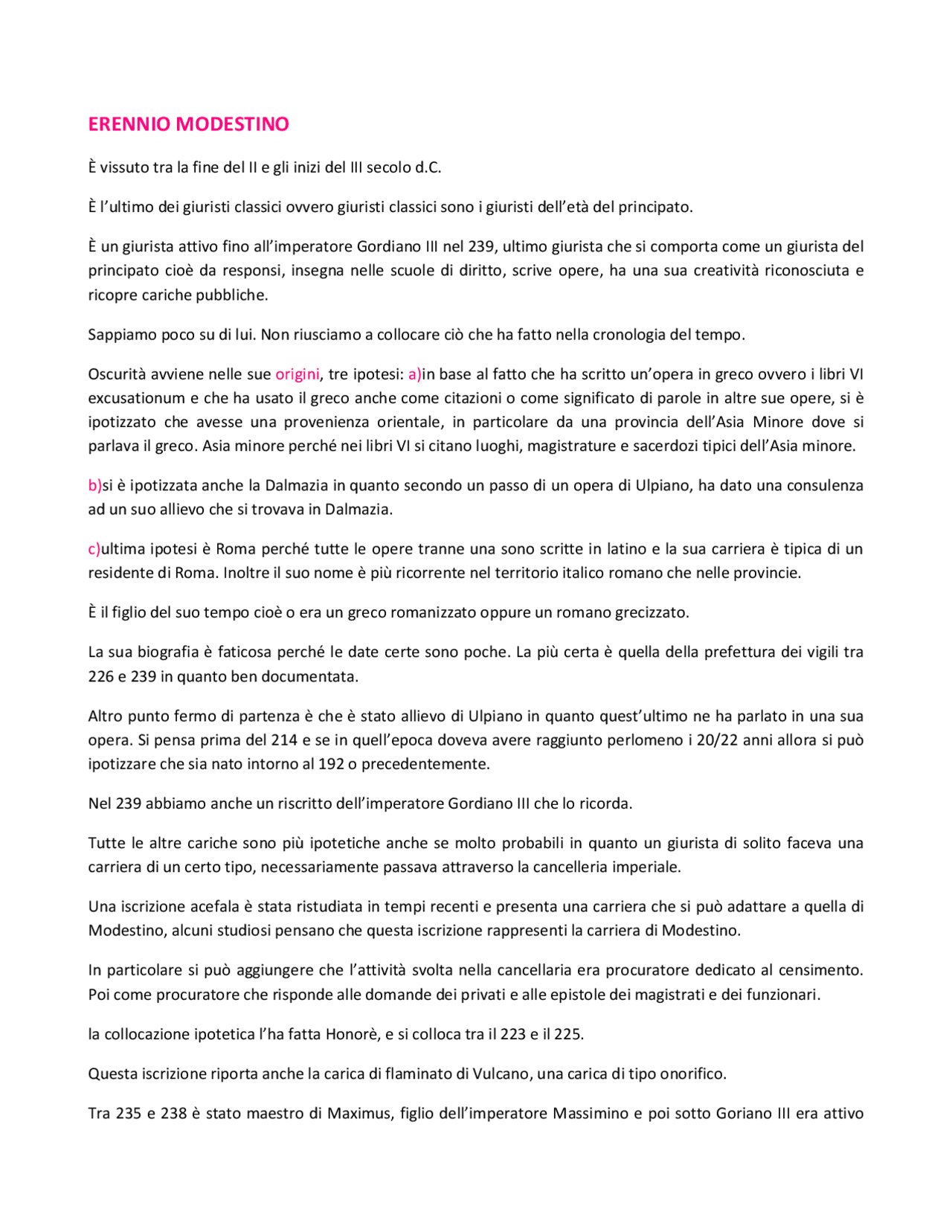 APPUNTI SU ERENNIO MODESTINO Docsity