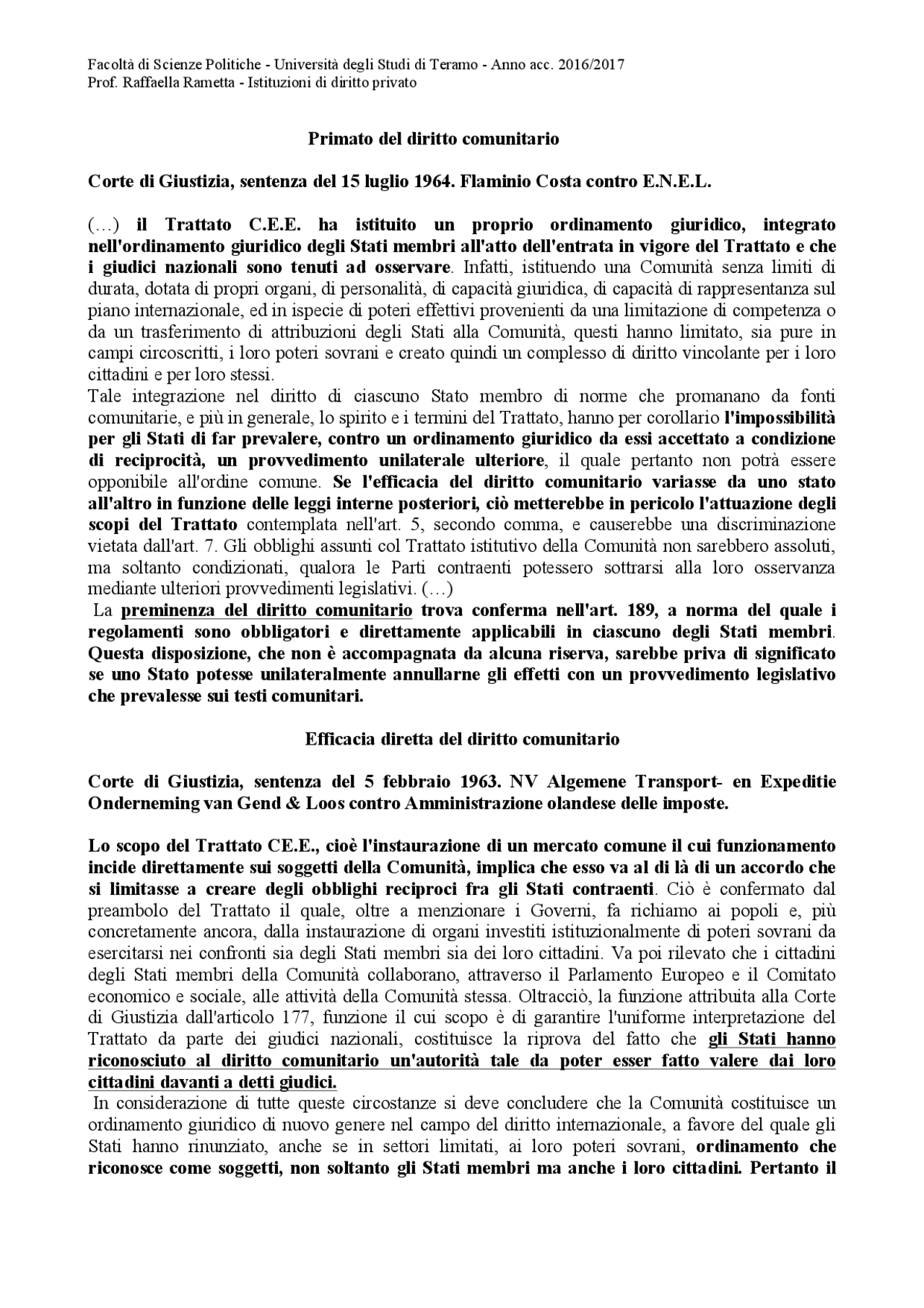 Fonti ue costa contro enel sentenza Docsity