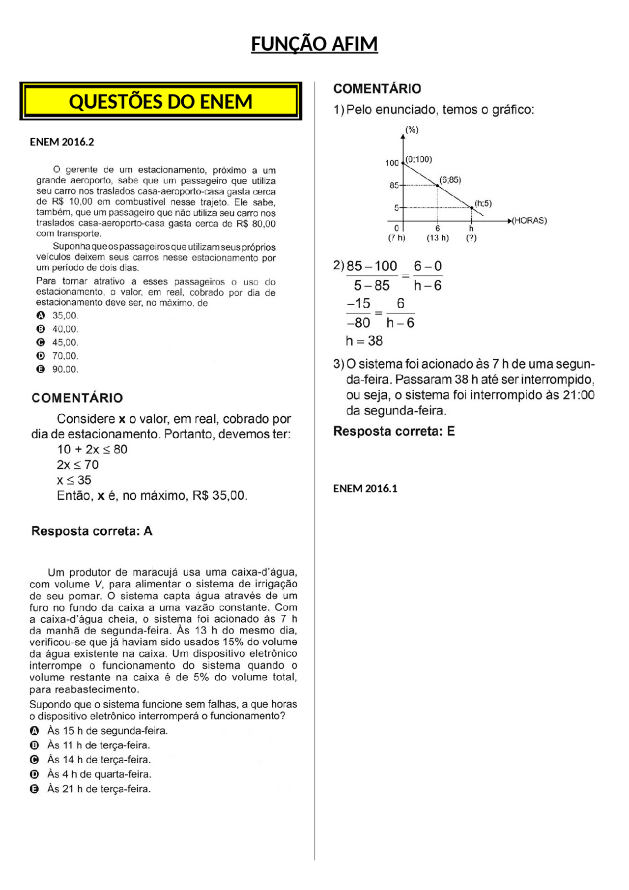 Questões De Função Afim Enem - FDPLEARN