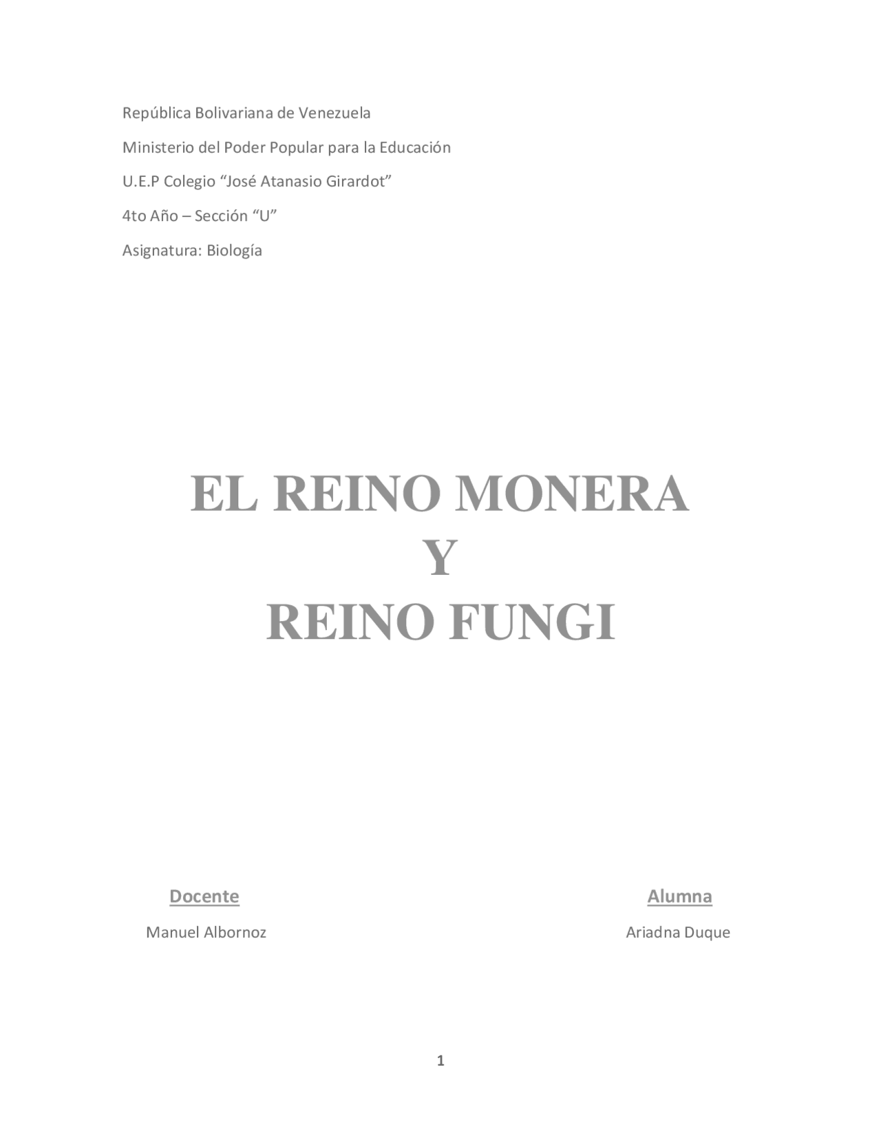 Reino Fungi y Reino Monera | Tesis de Bachillerato de Biología | Docsity