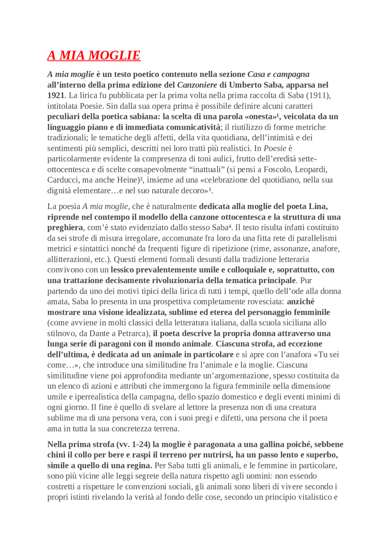 A mia moglie di Umberto Saba Docsity