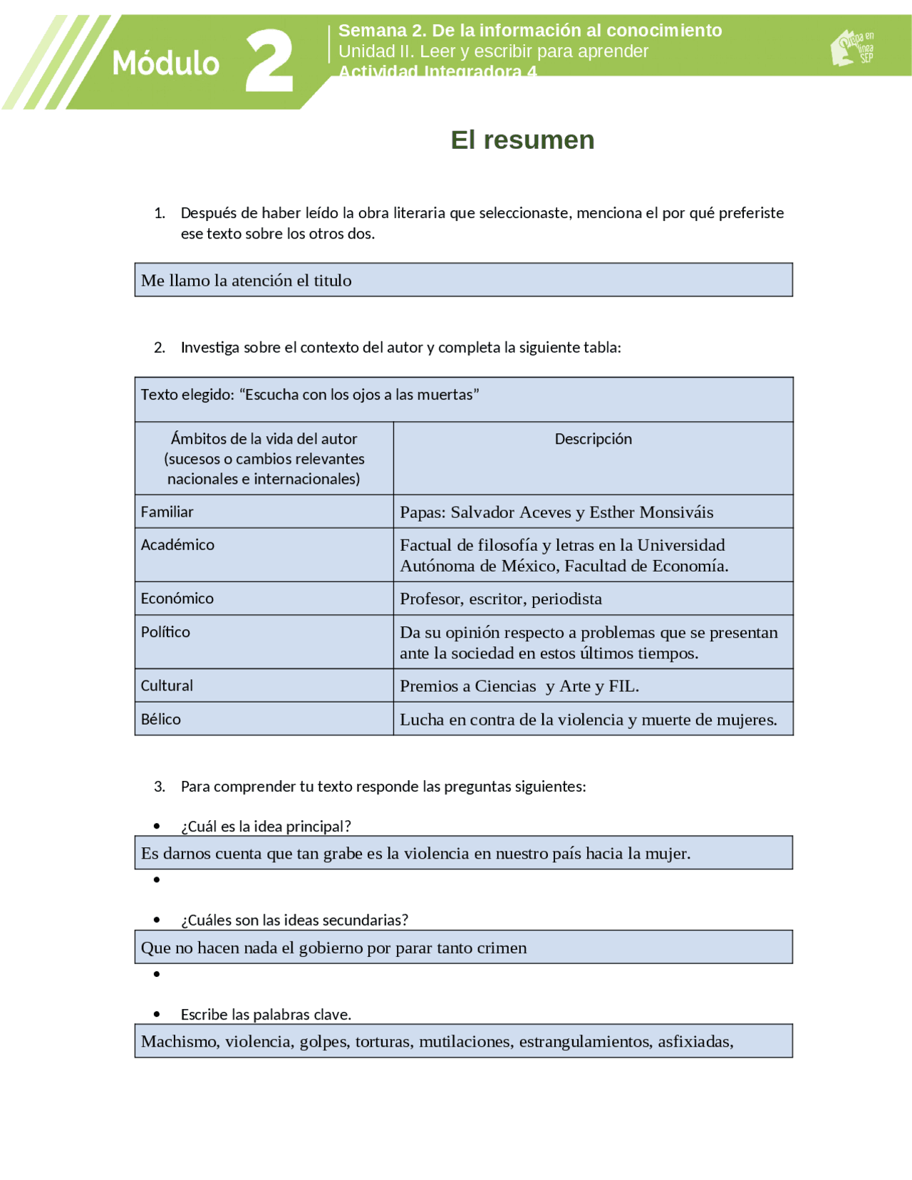 Modulo 2 Actividad Integradora 4 Docsity