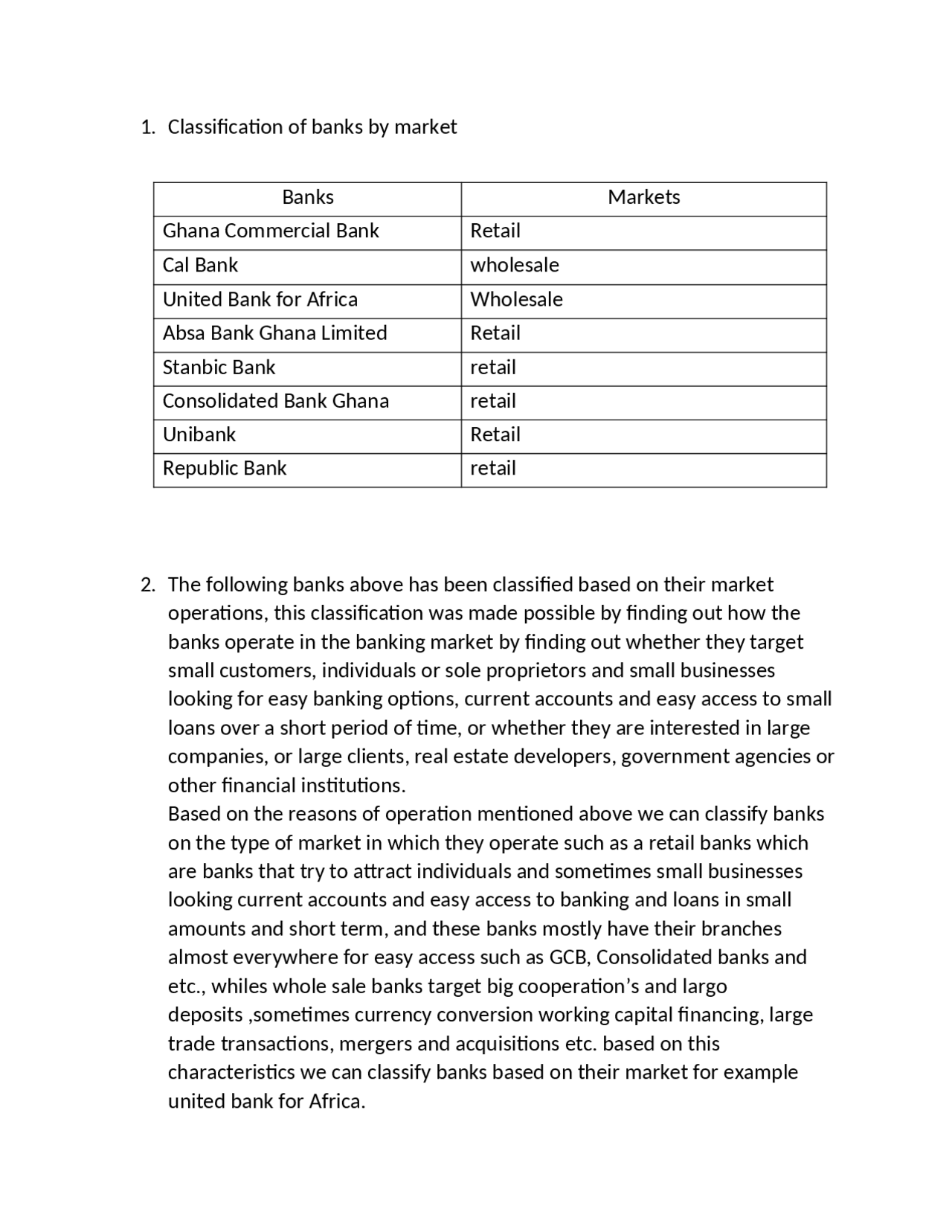 Classification of banks - Docsity
