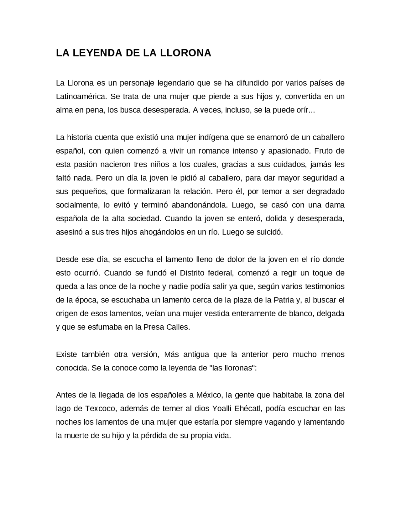 Leyenda De La Yorona Docsity