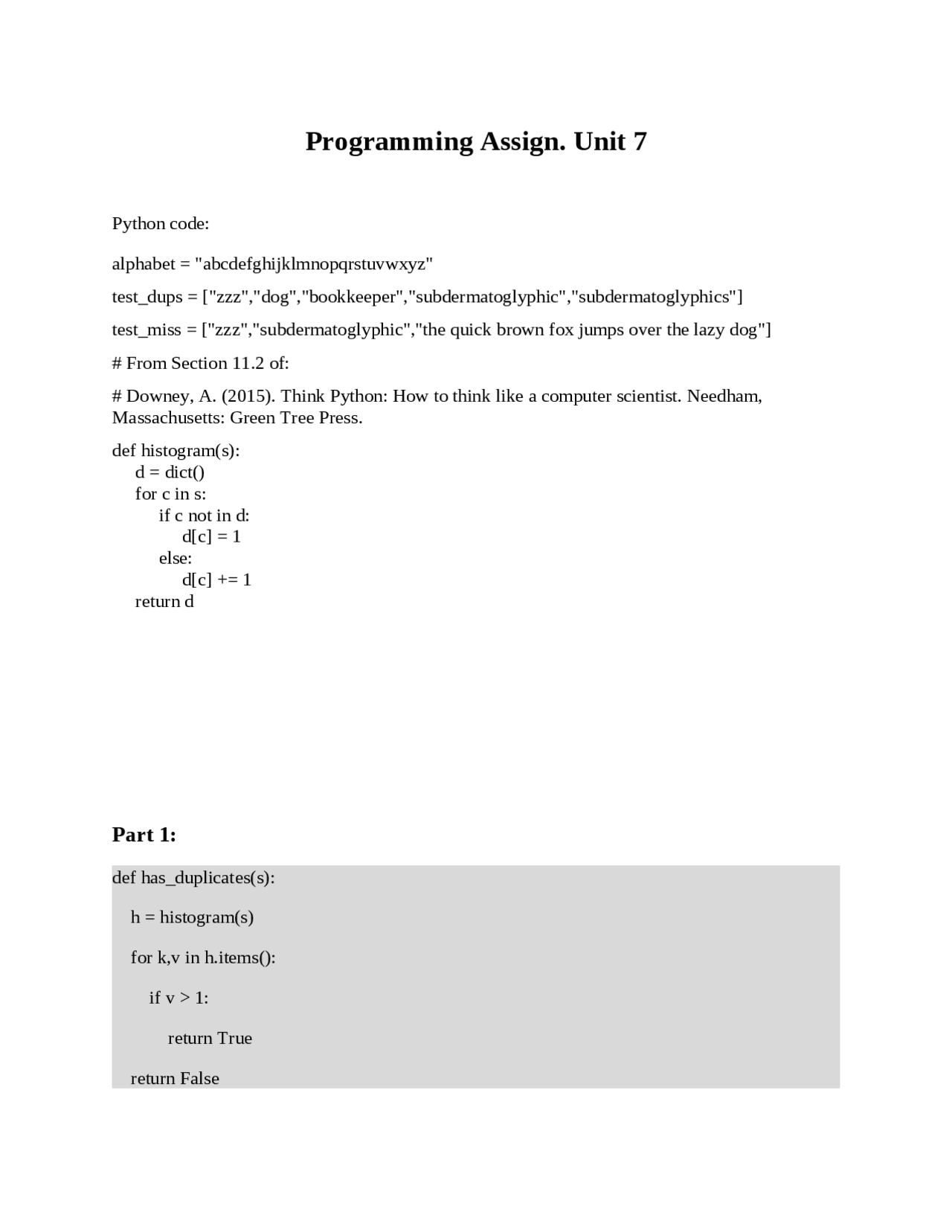Programming Assignment Unit 7 | Assignments Computer Science | Docsity