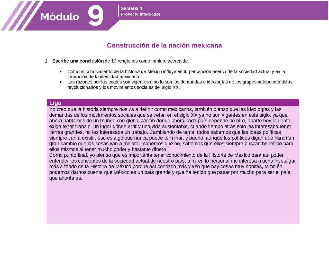 Modulo 9 Proyecto integrador Construcción de la nación mexicana ...