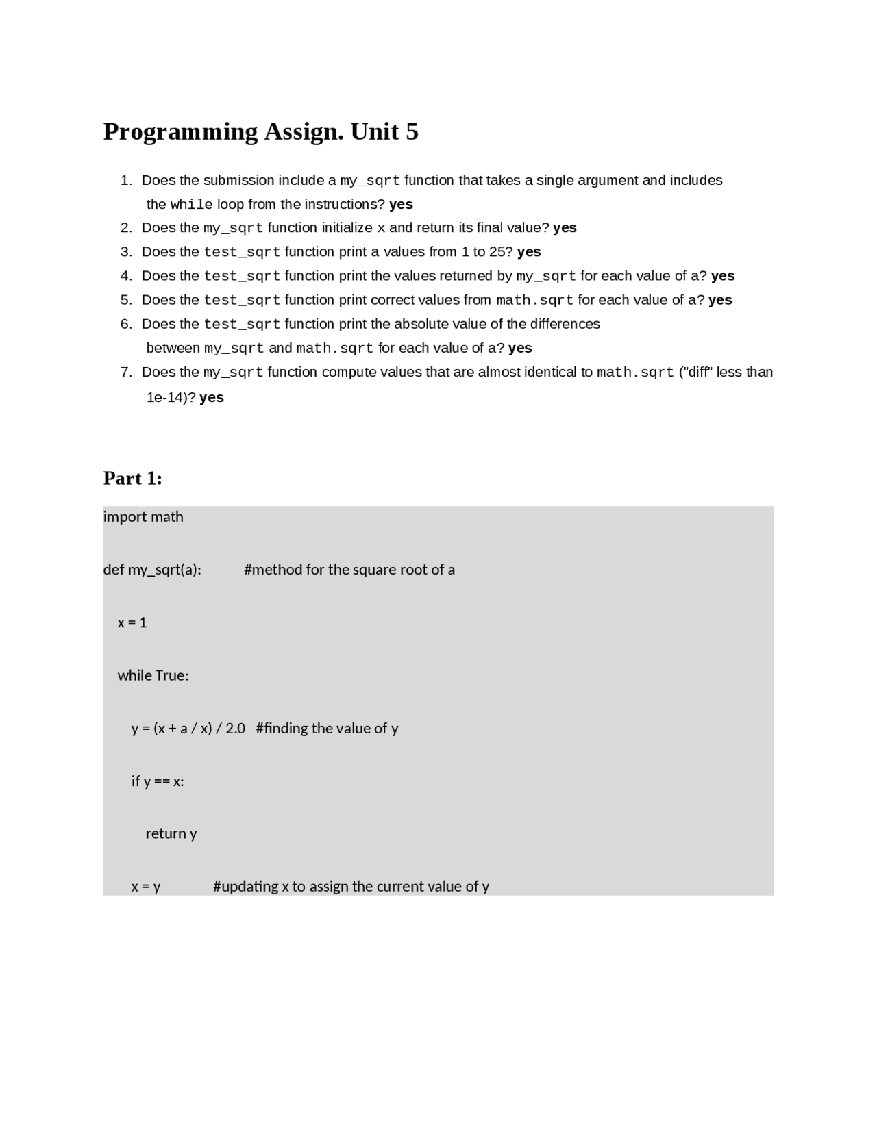 Programming Assignment Unit 5 | Assignments Computer Science | Docsity
