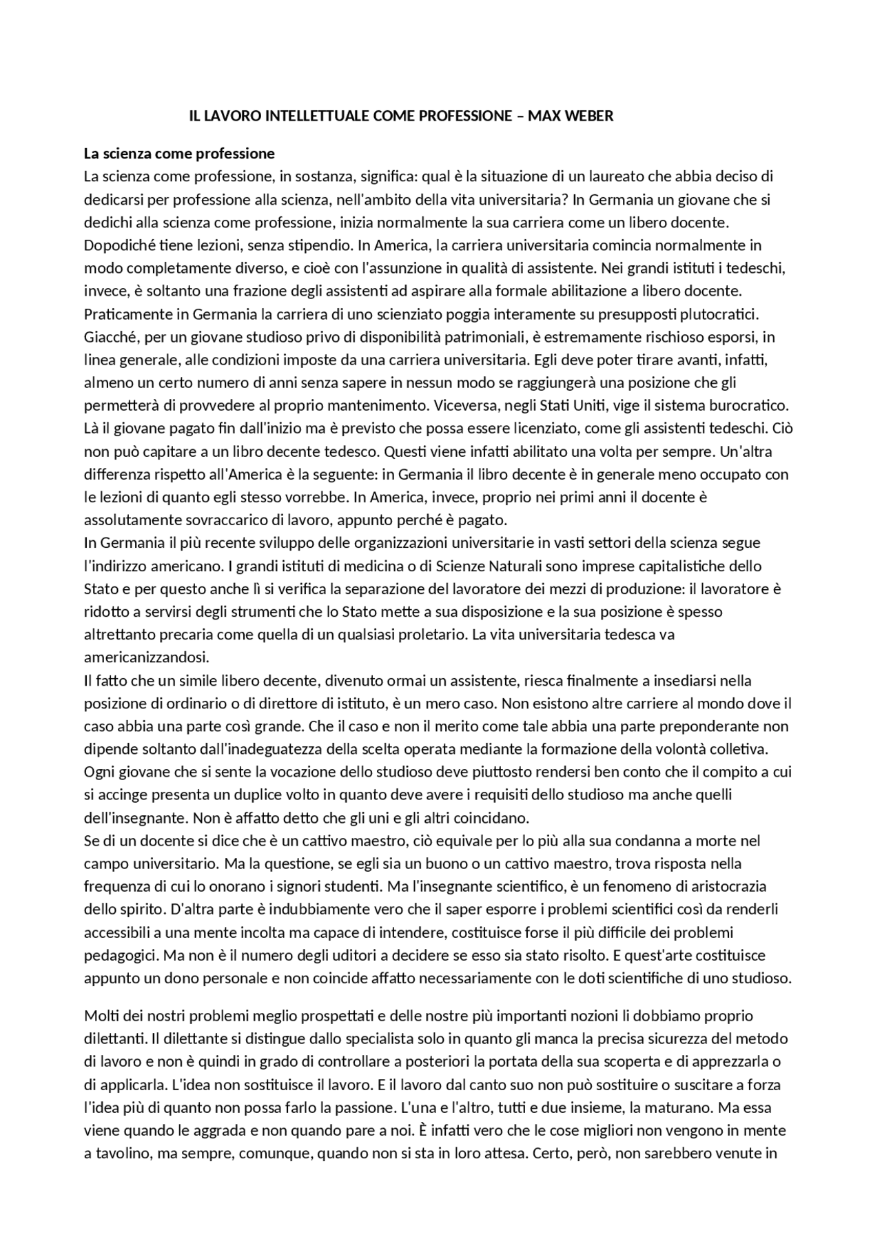 Il lavoro intellettuale come professione Weber Docsity Il lavoro intellettuale come professione Weber Docsity