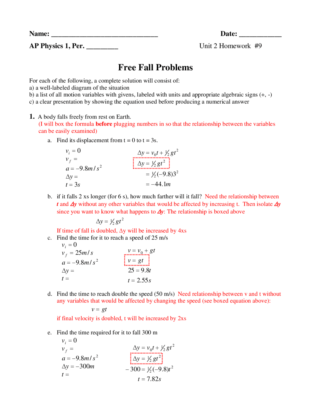 Free Fall Problems Worksheet Solutions Docsity free-fall-problems-worksheet-solutions-docsity