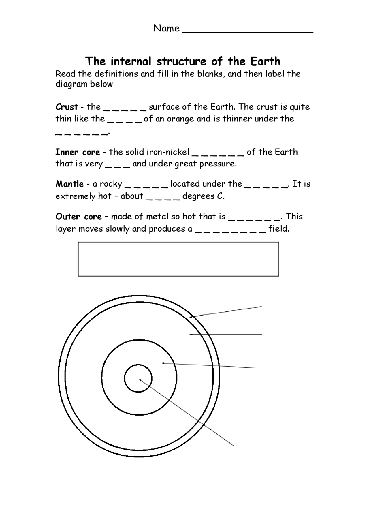 Earth’s Structure Worksheet with Answers Exercises Earth Sciences