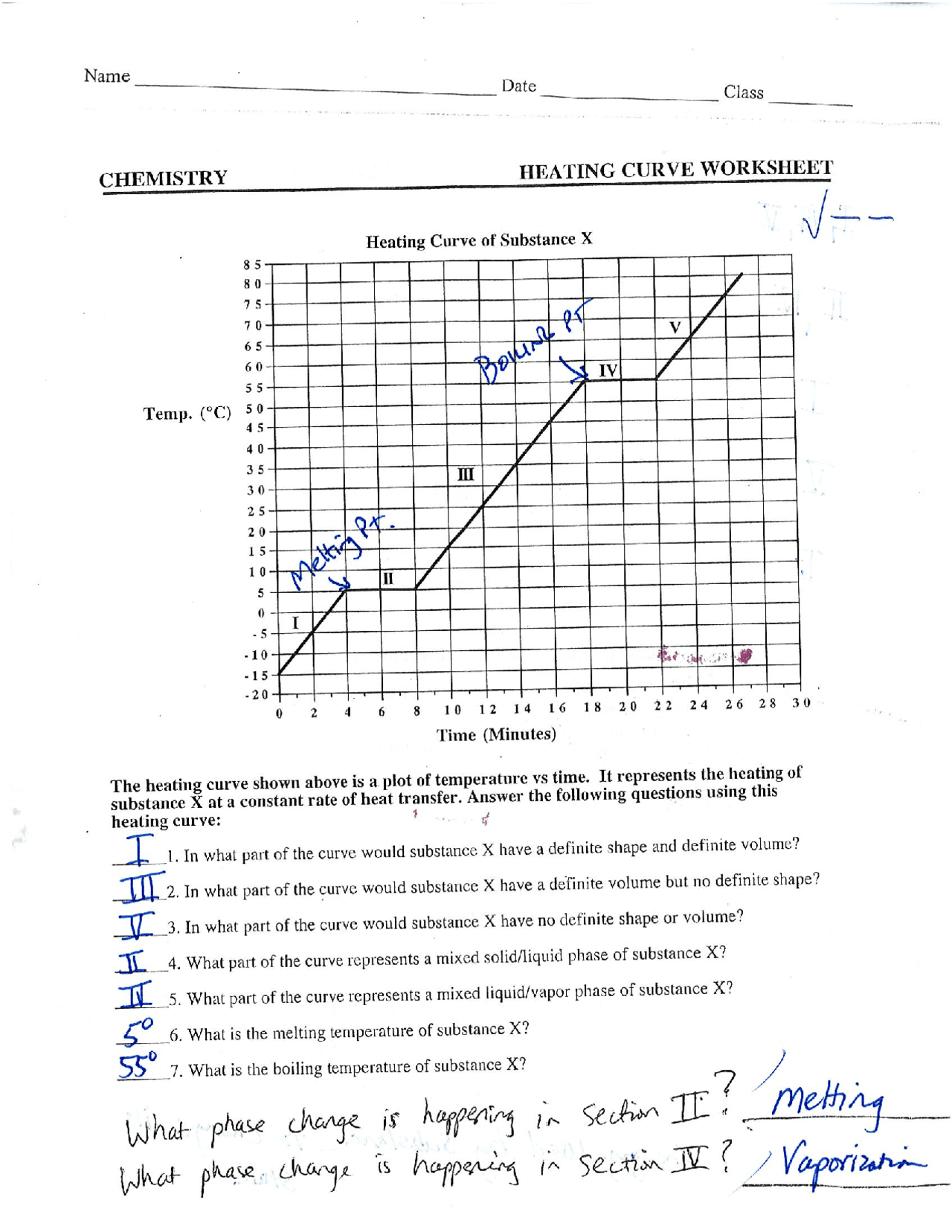 Chemistry Heating Curve Worksheet Solution | Exercises Chemistry | Docsity