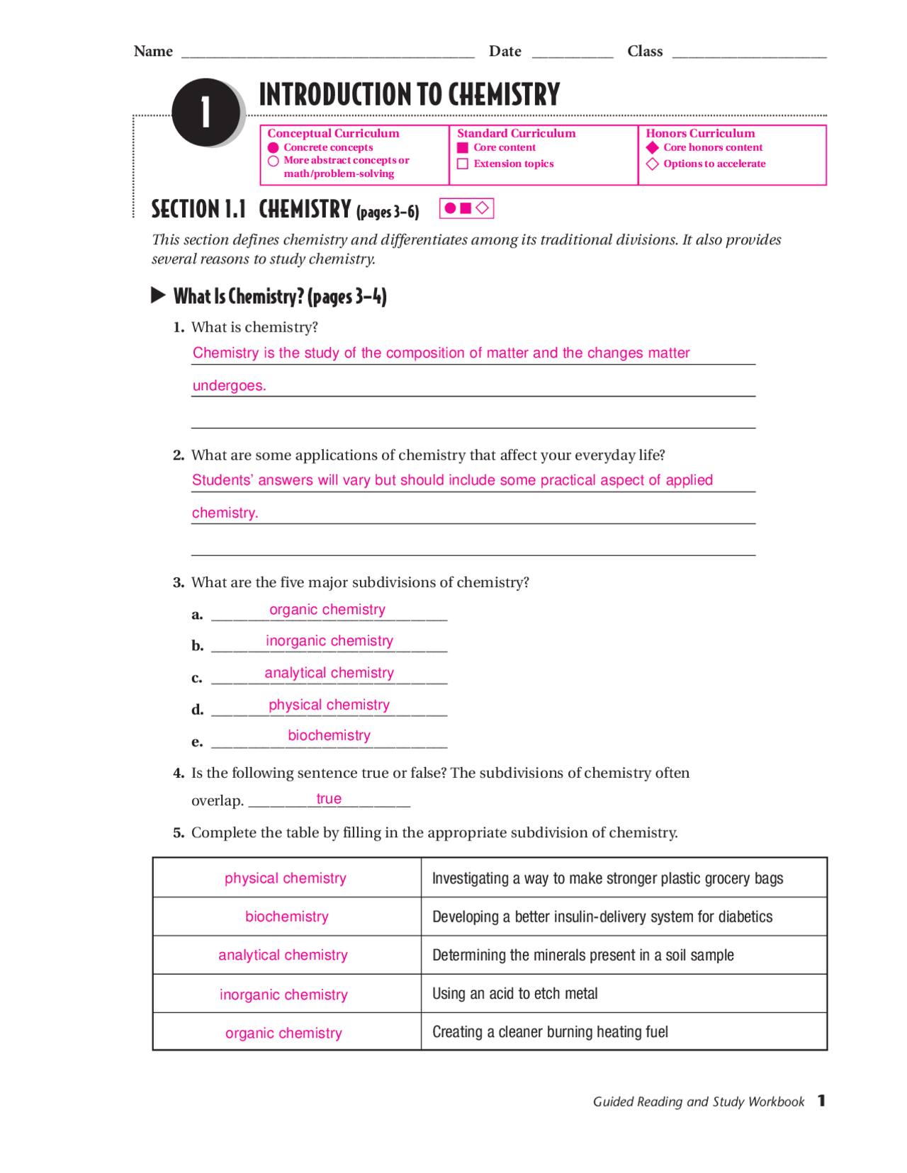 Introduction to Chemistry Worksheet with Answer Key | Exercises Chemistry |  Docsity