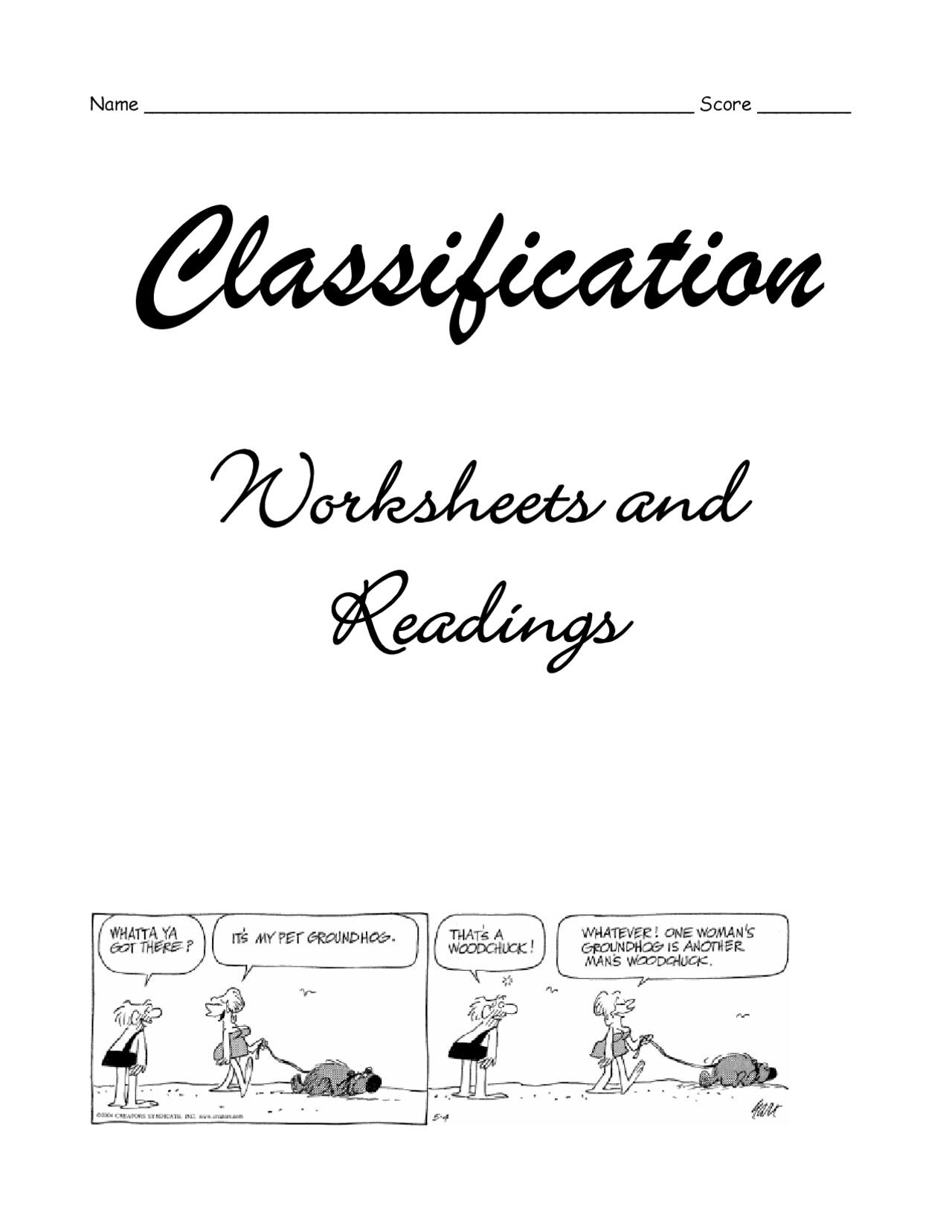 Classification Worksheet And Readings Taxonomy Docsity