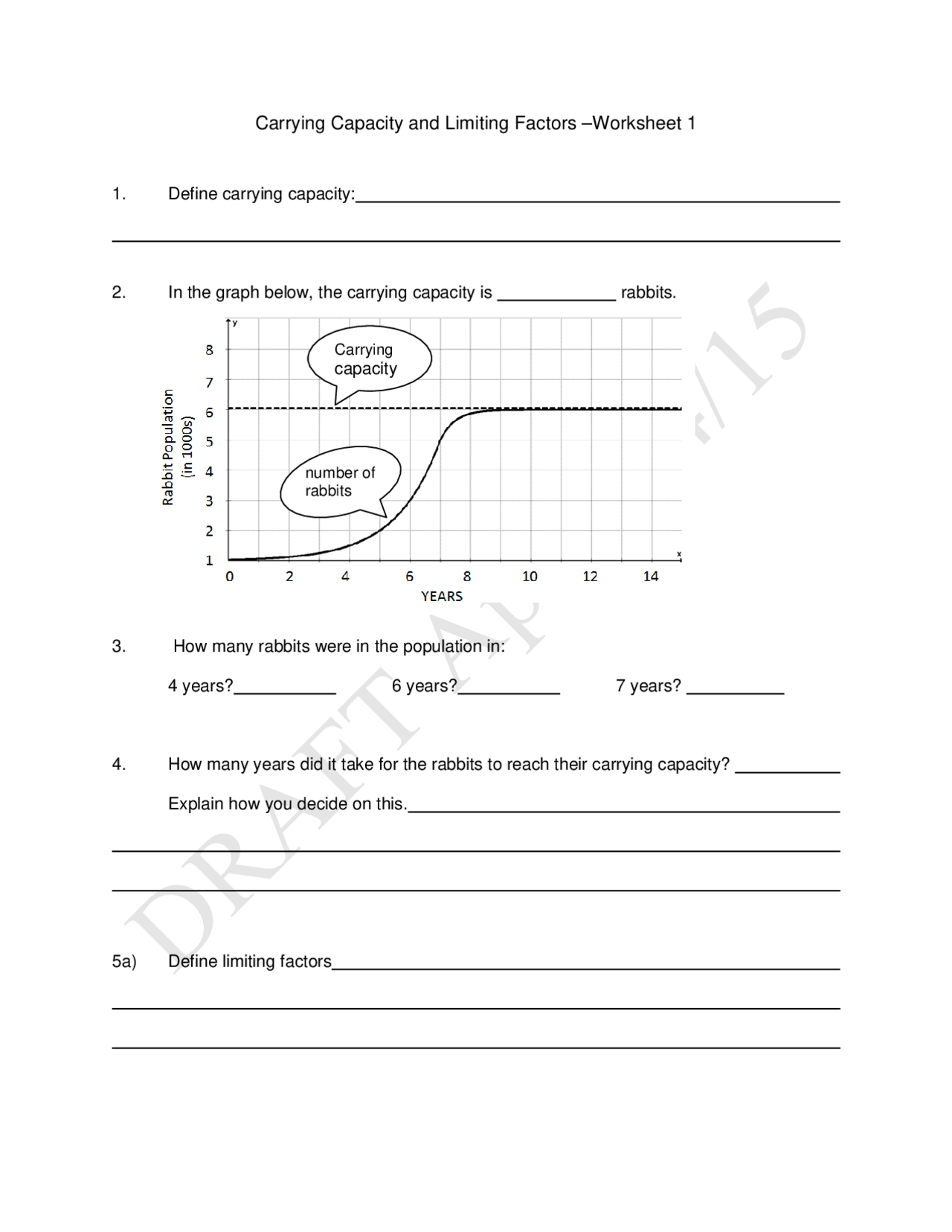 Carrying Capacity Worksheet Carrying Capacity Worksheet