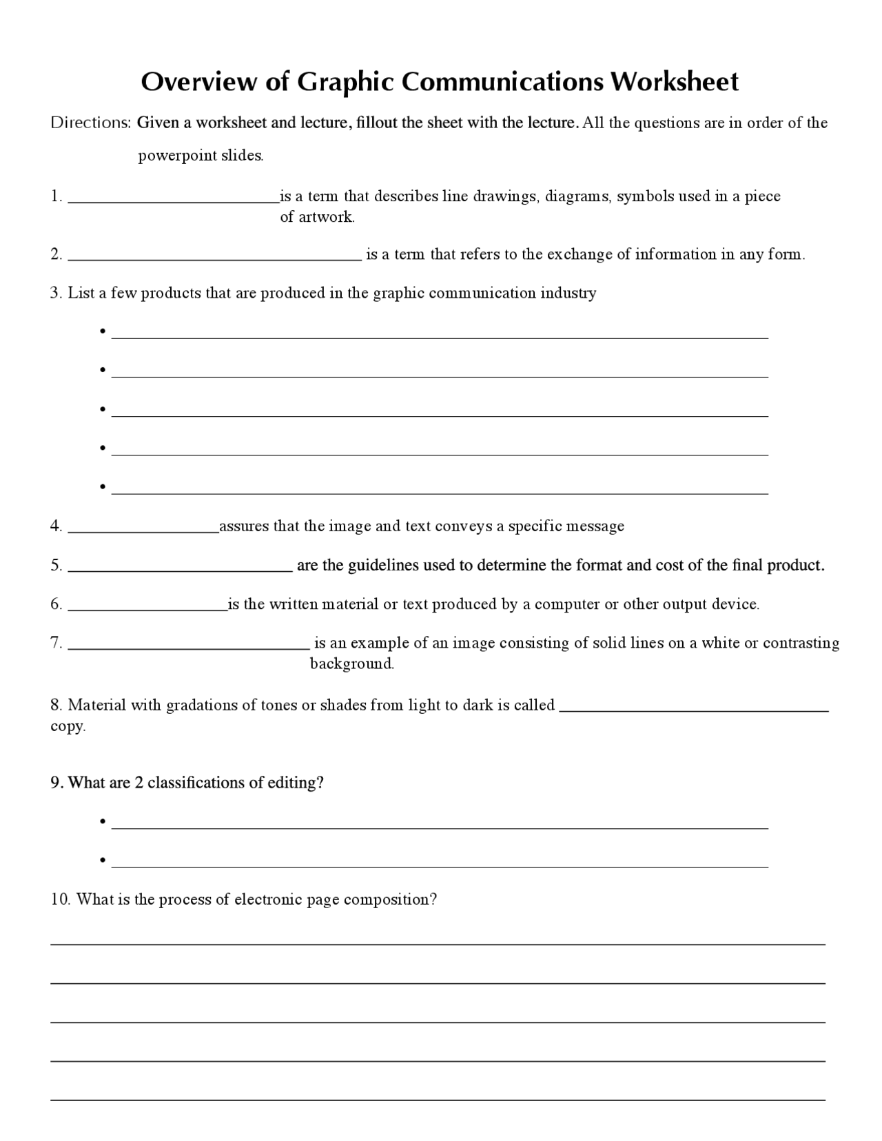 Overview of Graphic Communications Worksheet - Docsity