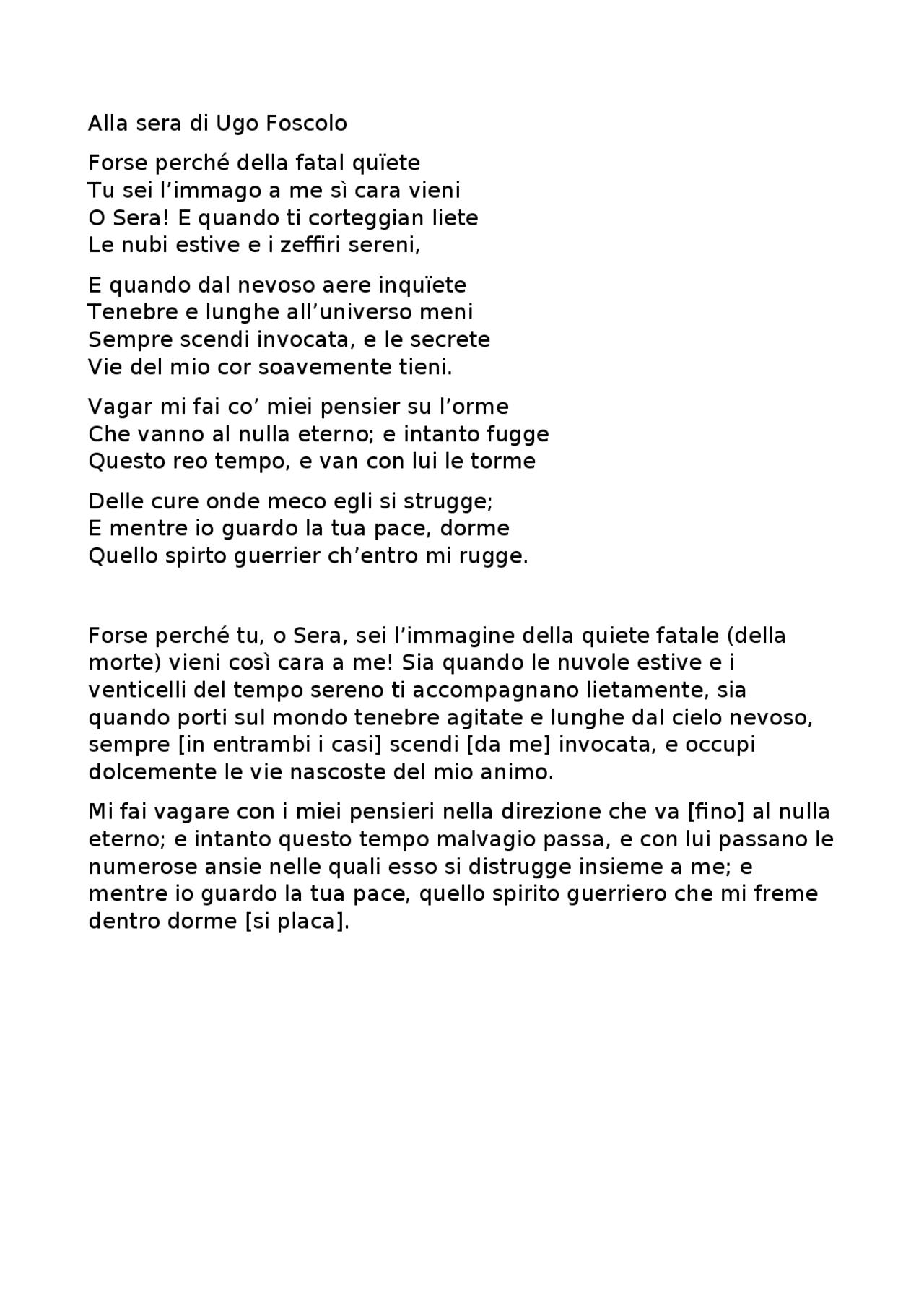 la sera di ugo foscolo