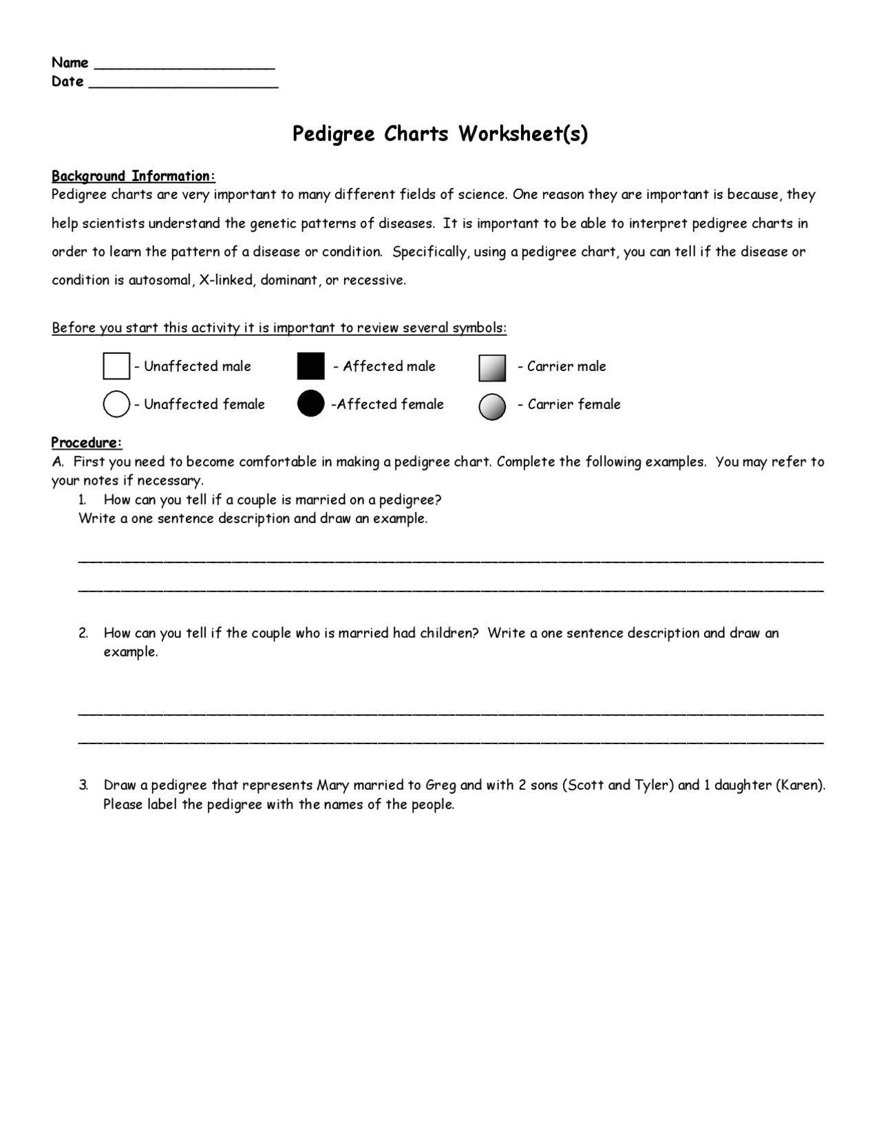 Pedigree Chart Worksheet Practice Problems Docsity