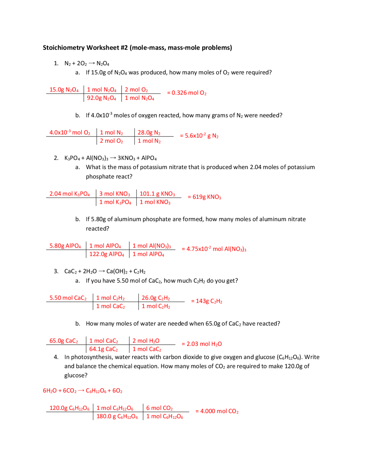 Unit 7 Stoichiometry Mole Conversion Worksheet