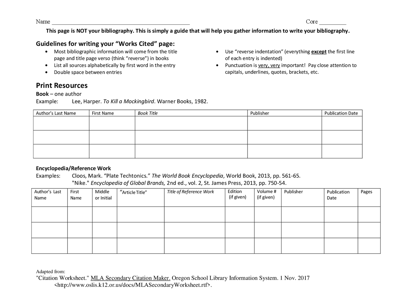 Bibliography APA Citation Worksheet - Docsity