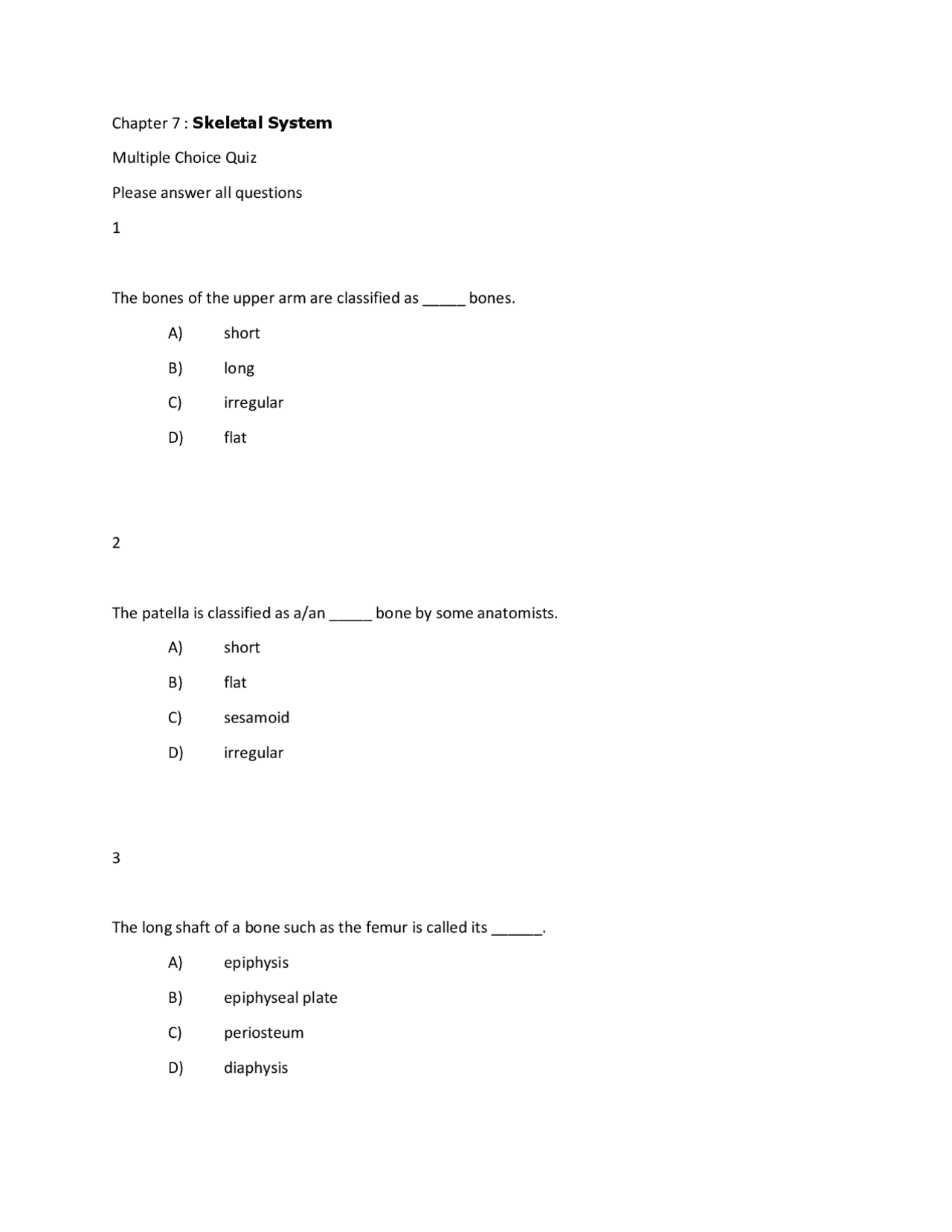 Hole S Anatomy Chapter 7 Skeletal System Worksheet Docsity