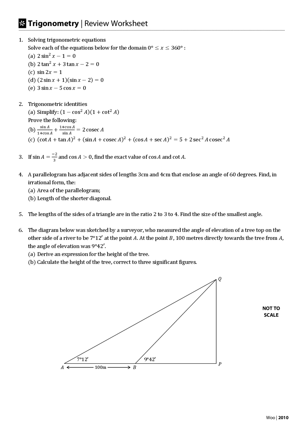 Worksheet On Trigonometry Review With Answer Key Docsity