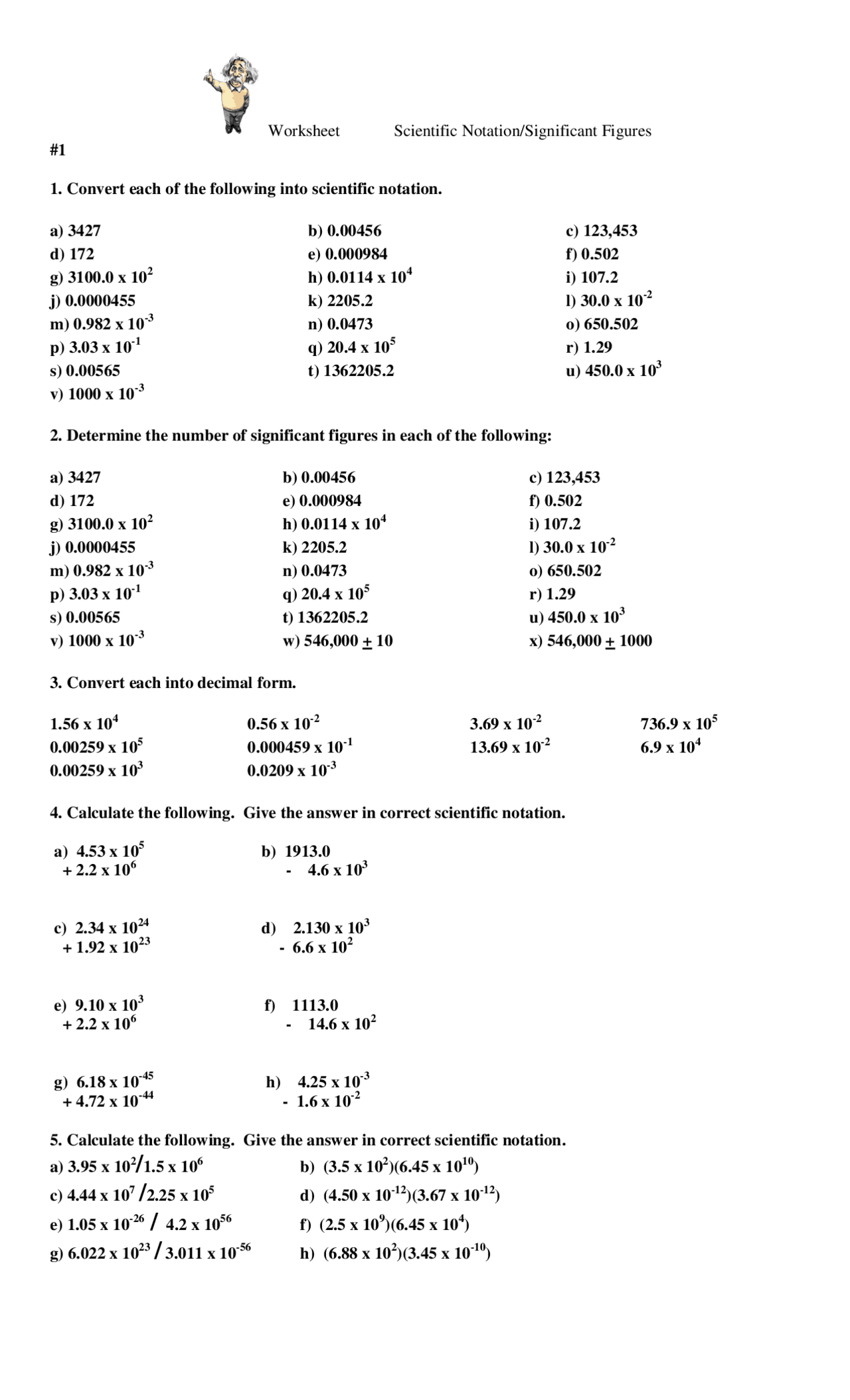 Worksheet Scientific Notation Significant Figures with Key - Docsity Inside Scientific Notation Worksheet Answers