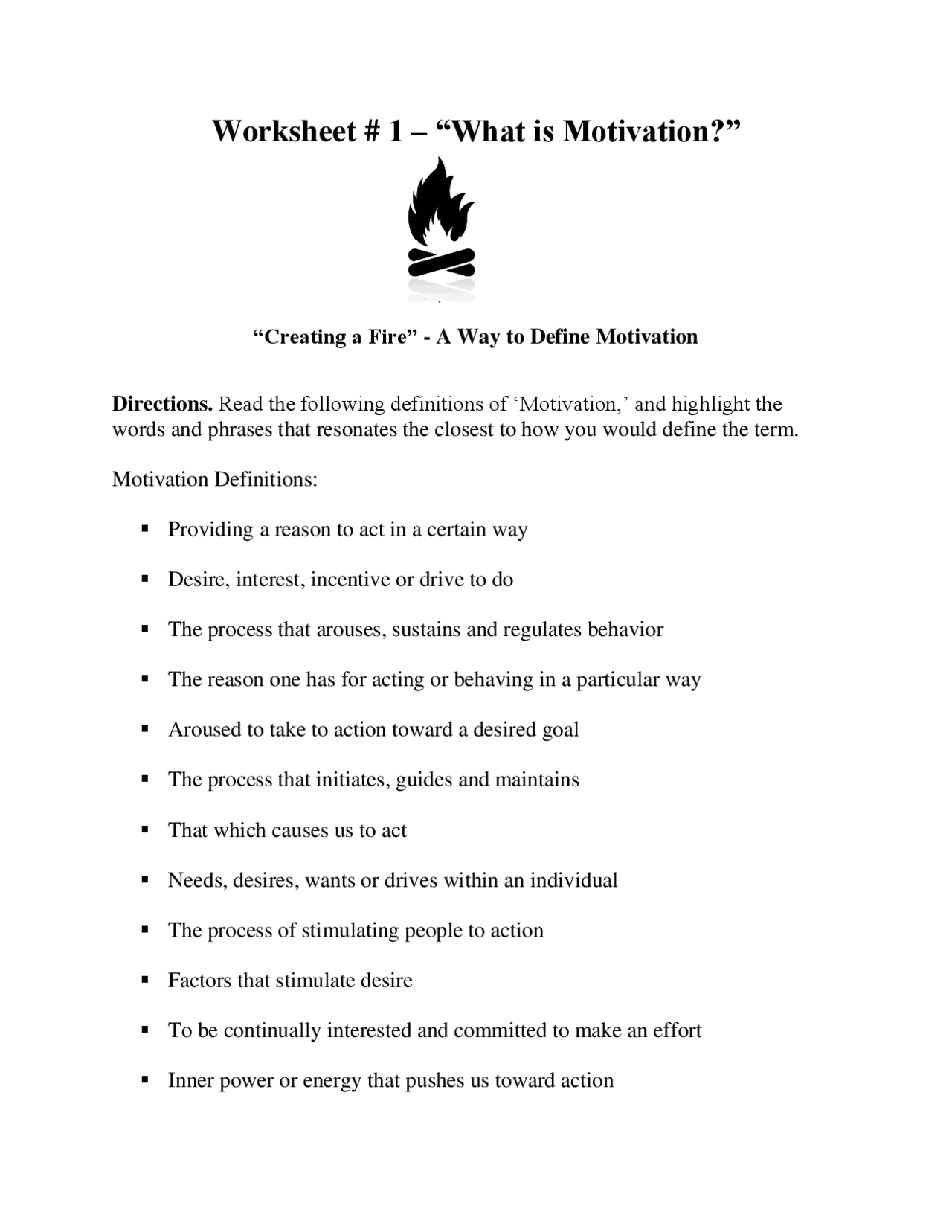 Internal Motivation Worksheet.pdf 6 Motivation Worksheets Combined - Docsity