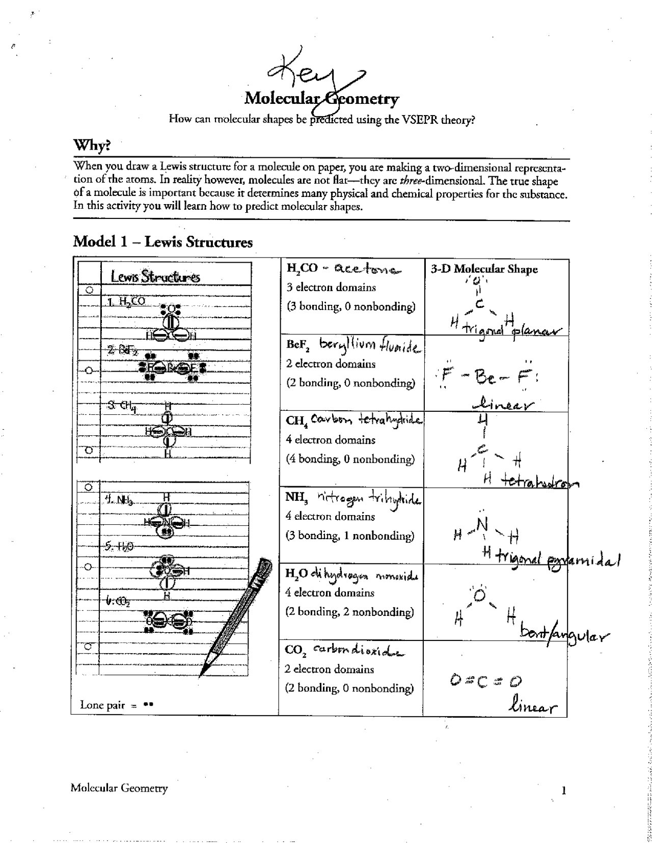 molecular geometry worksheet answer key docsity