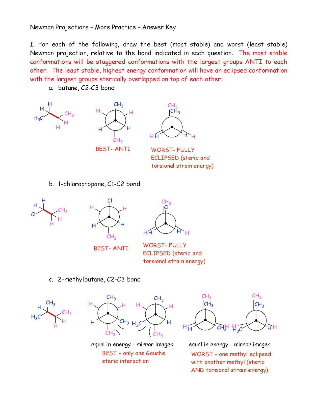 Newman Projections Problems Worksheet Key - Docsity