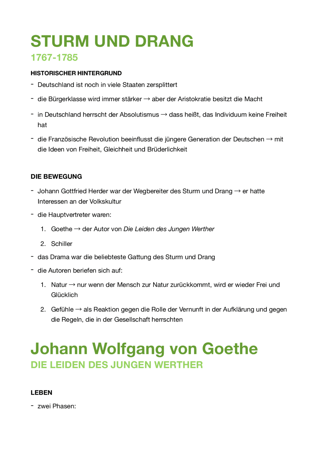 Sturm und Drang, Goethe Die Leiden des jungen Werther Docsity