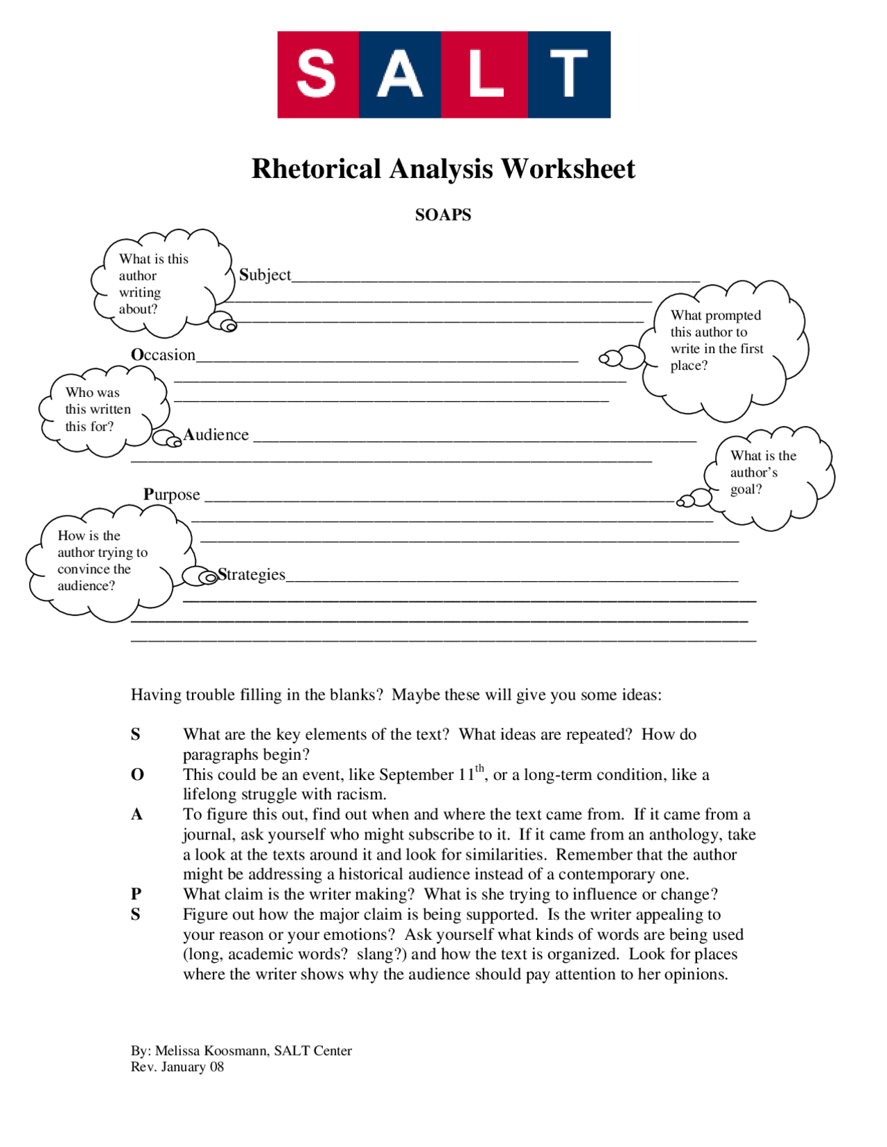 Rhetorical Analysis Worksheet SOAPS - Docsity For Rhetorical Analysis Outline Worksheet